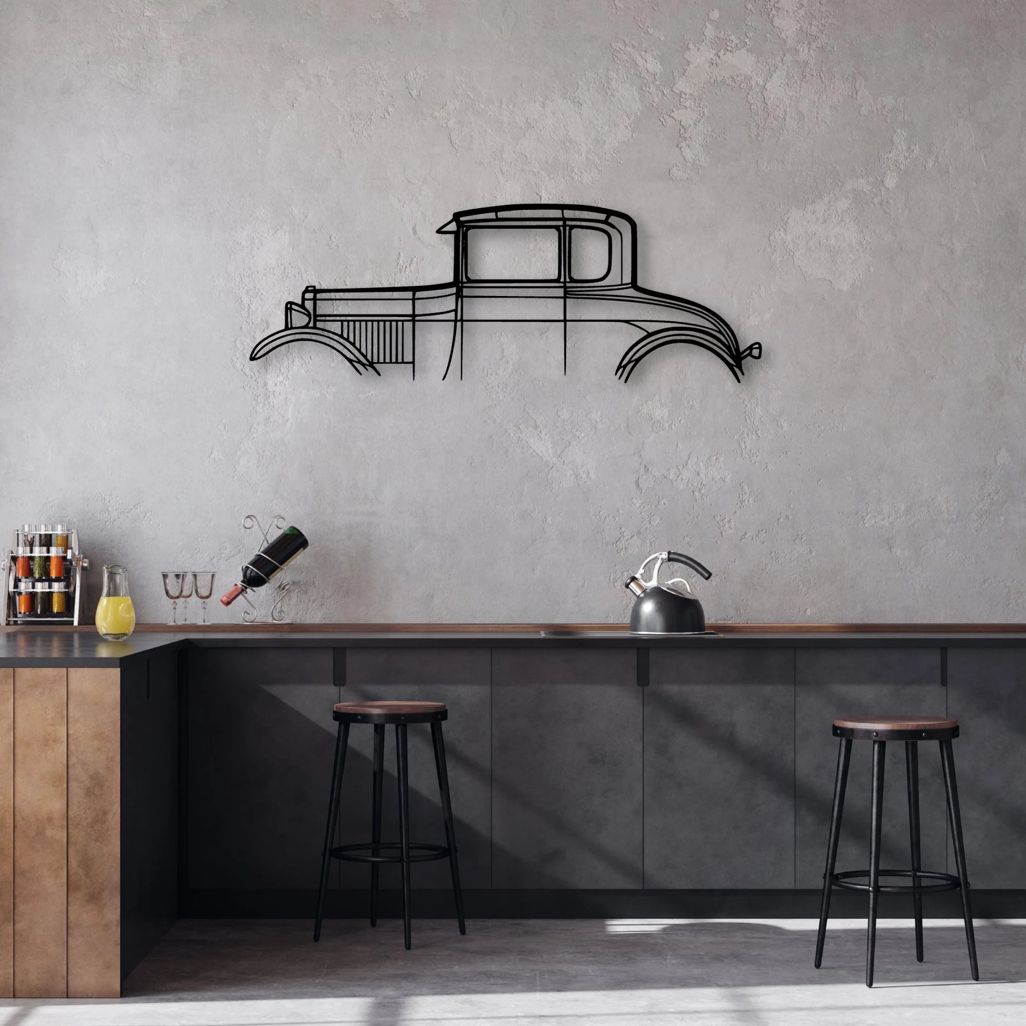 Model A Special Coupe 1928 Classic Silhouette Metal Wall Art - Automotive Garage Decor
