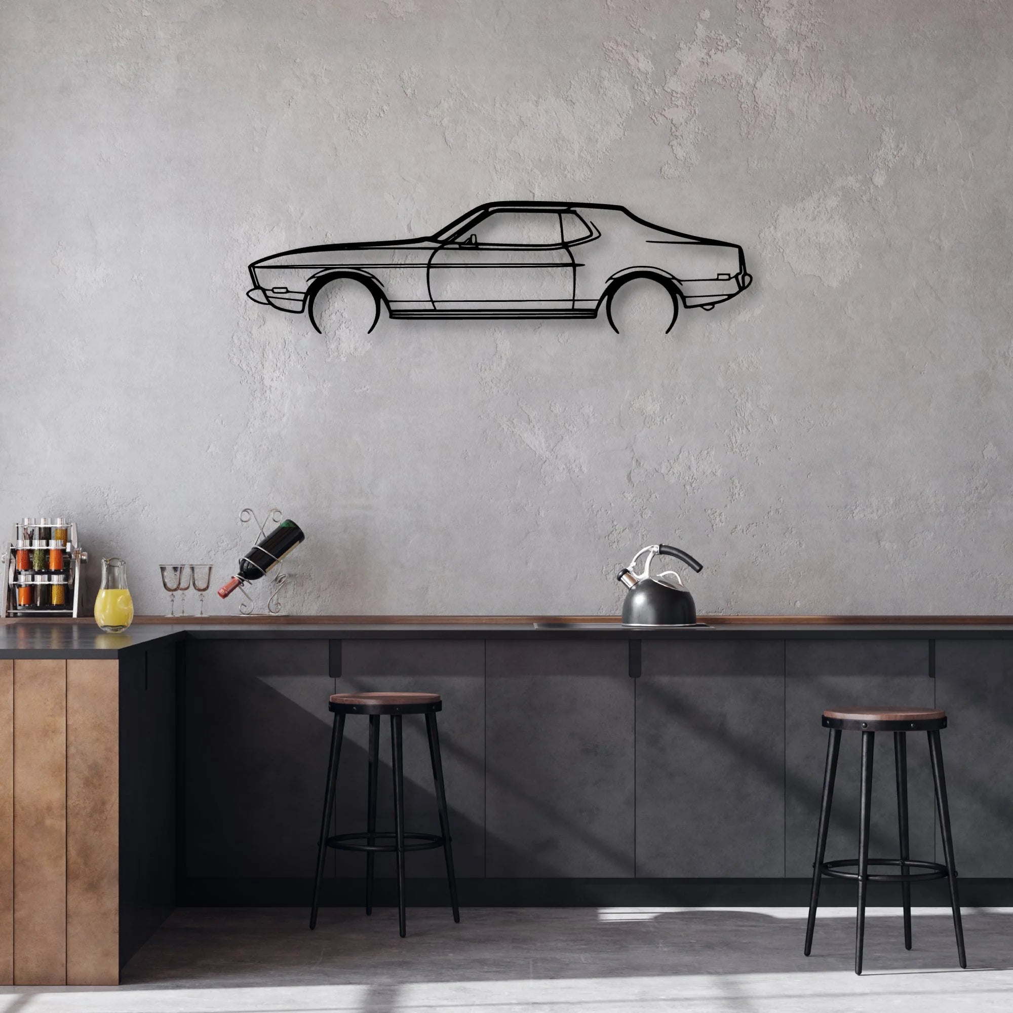 Mustang 1973 Classic Silhouette Metal Wall Art - Automotive Garage Decor