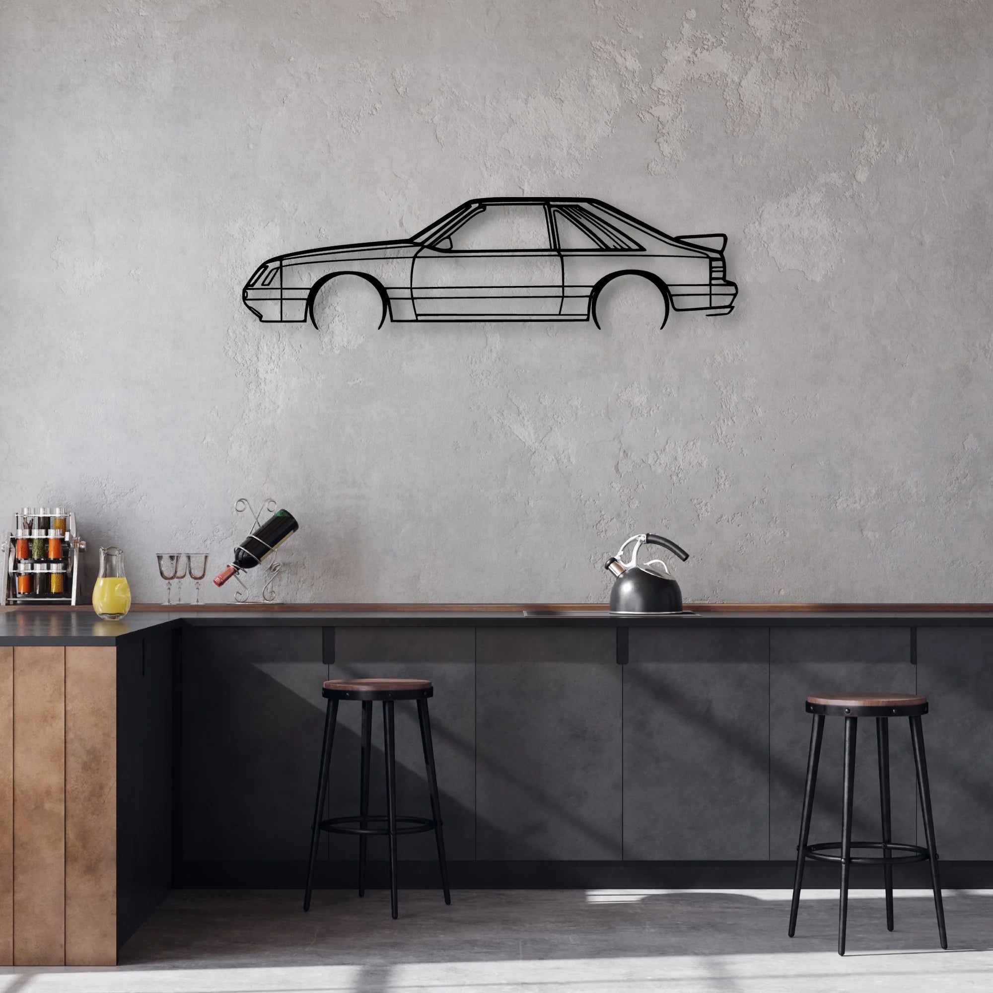 Mustang GT 1985 2 Classic Silhouette Metal Wall Art - Automotive Garage Decor