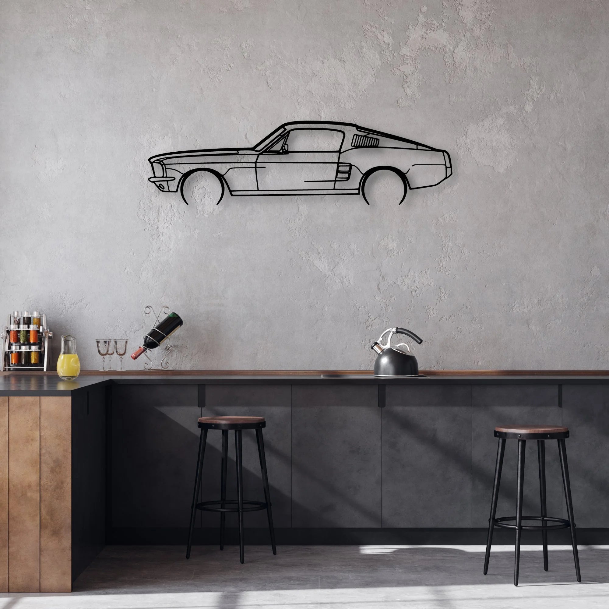 Mustang GT Fastback 390s 2 Classic Silhouette Metal Wall Art - Automotive Garage Decor