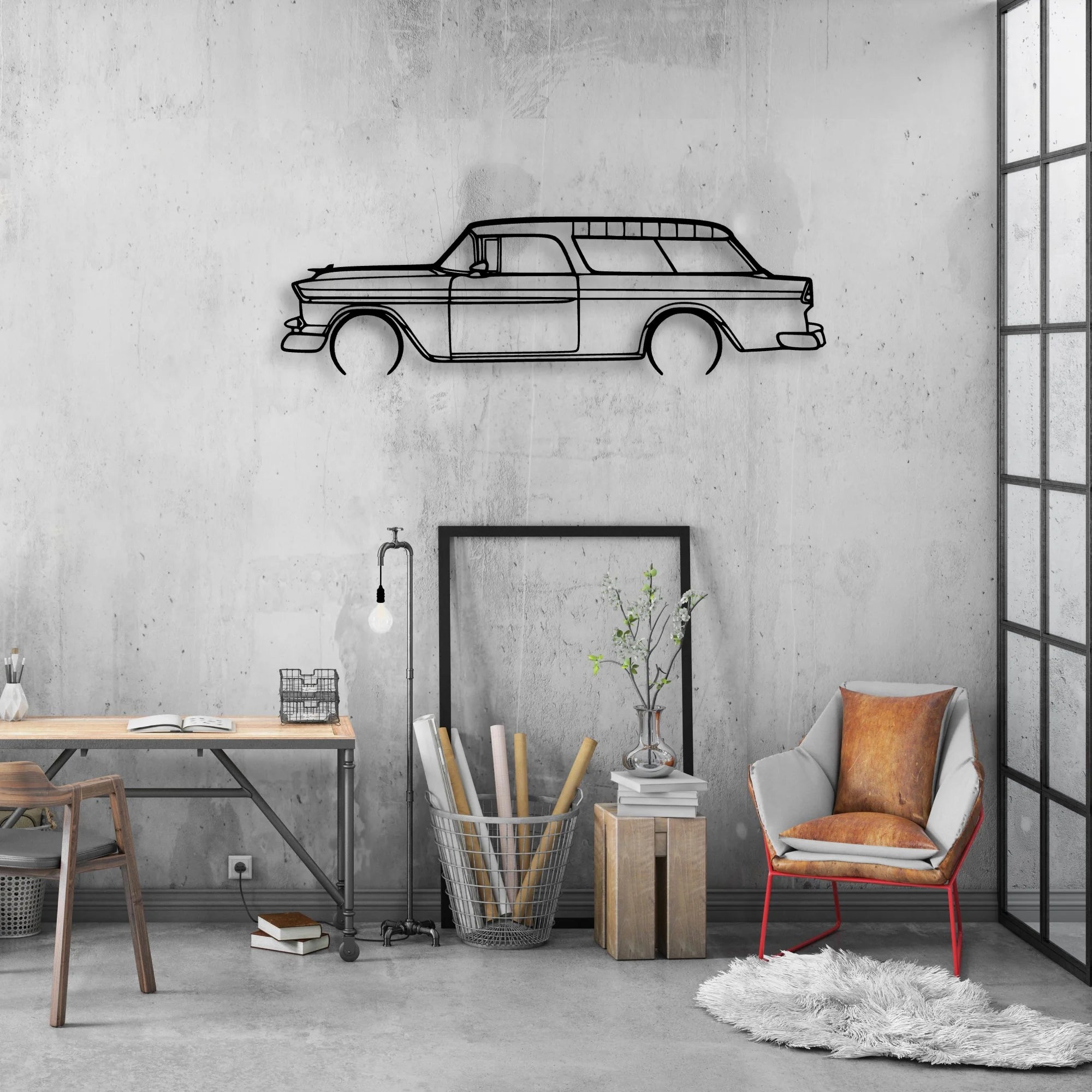 Nomad 1955 Classic Silhouette Metal Wall Art - Automotive Garage Decor