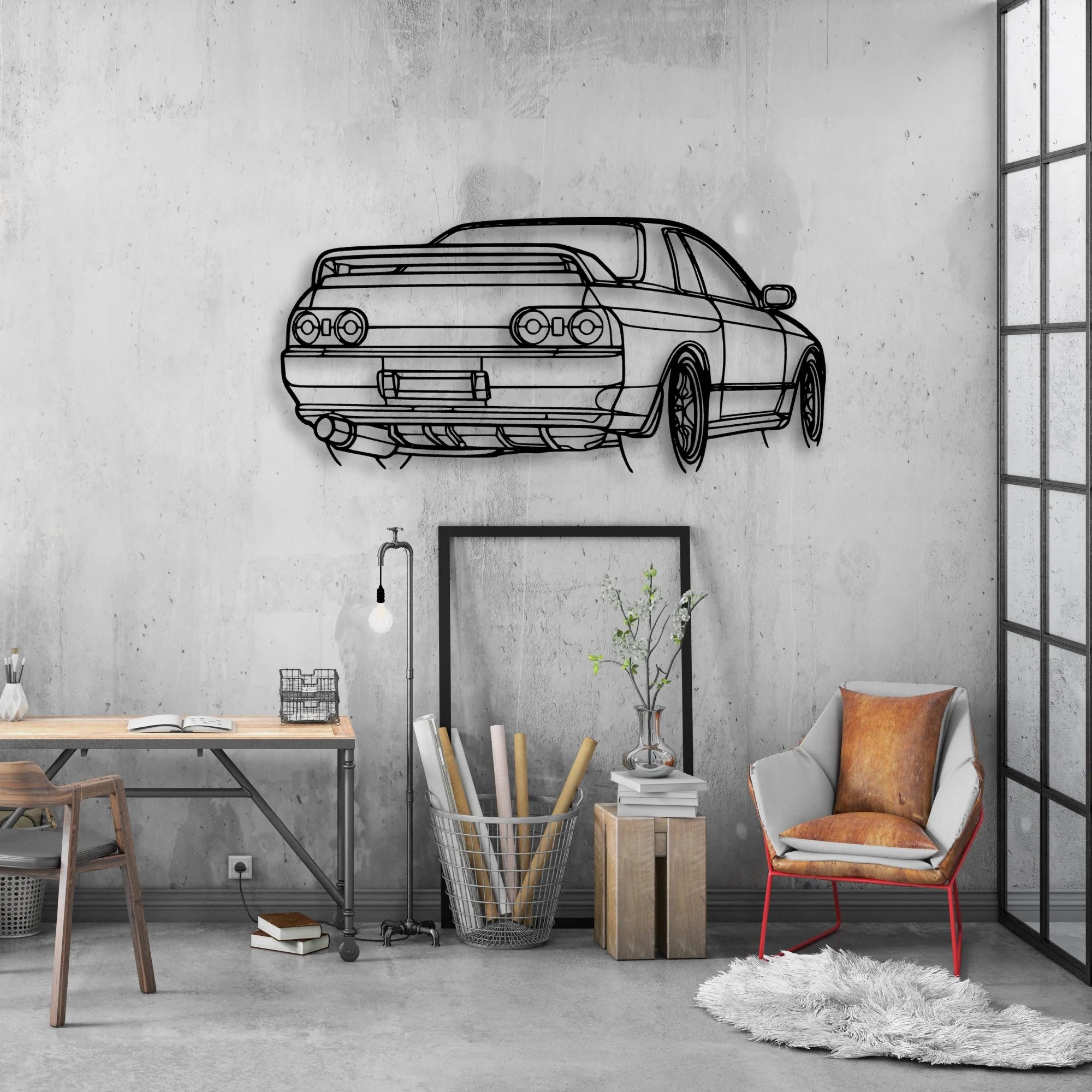 R32 GTR Nismo Angle Classic Silhouette Metal Wall Art - Automotive Garage Decor
