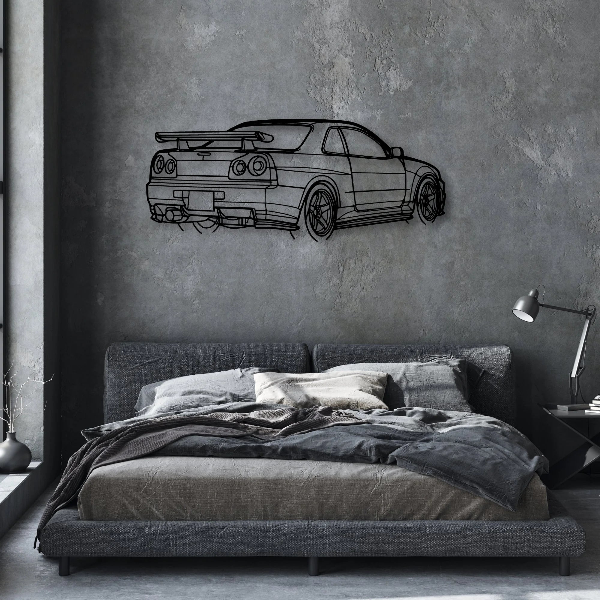 R34 GTR Nismo Angle Classic Silhouette Metal Wall Art - Automotive Garage Decor