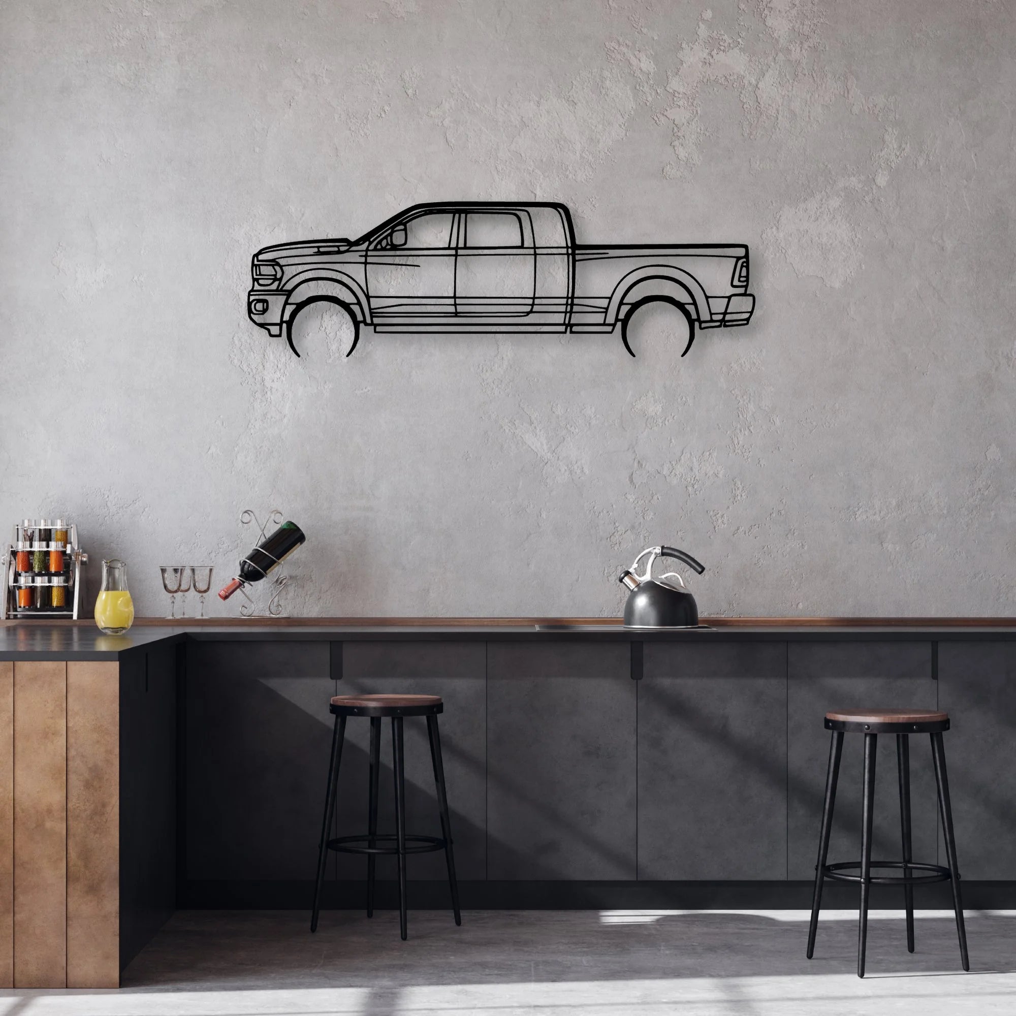 RAM 2500 Mega Classic Silhouette Metal Wall Art - Automotive Garage Decor