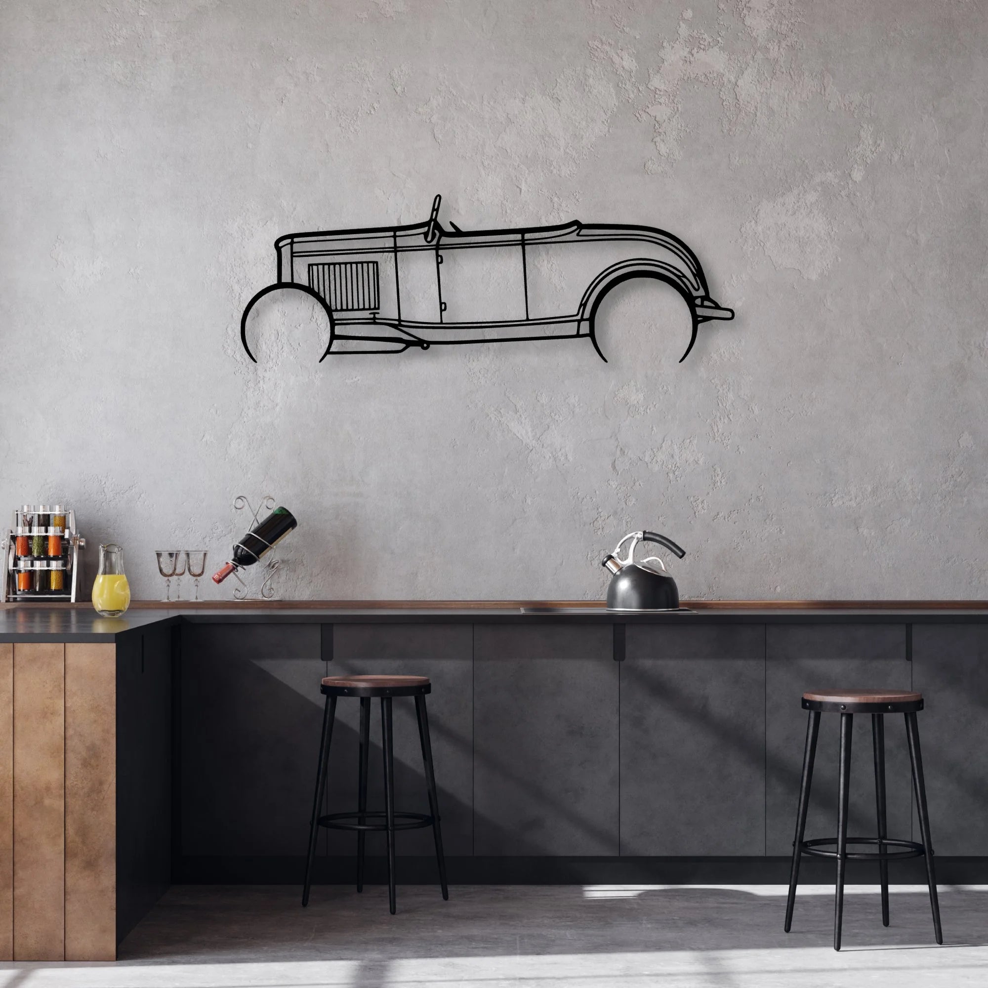 Roadster 1932 3 Classic Silhouette Metal Wall Art - Automotive Garage Decor