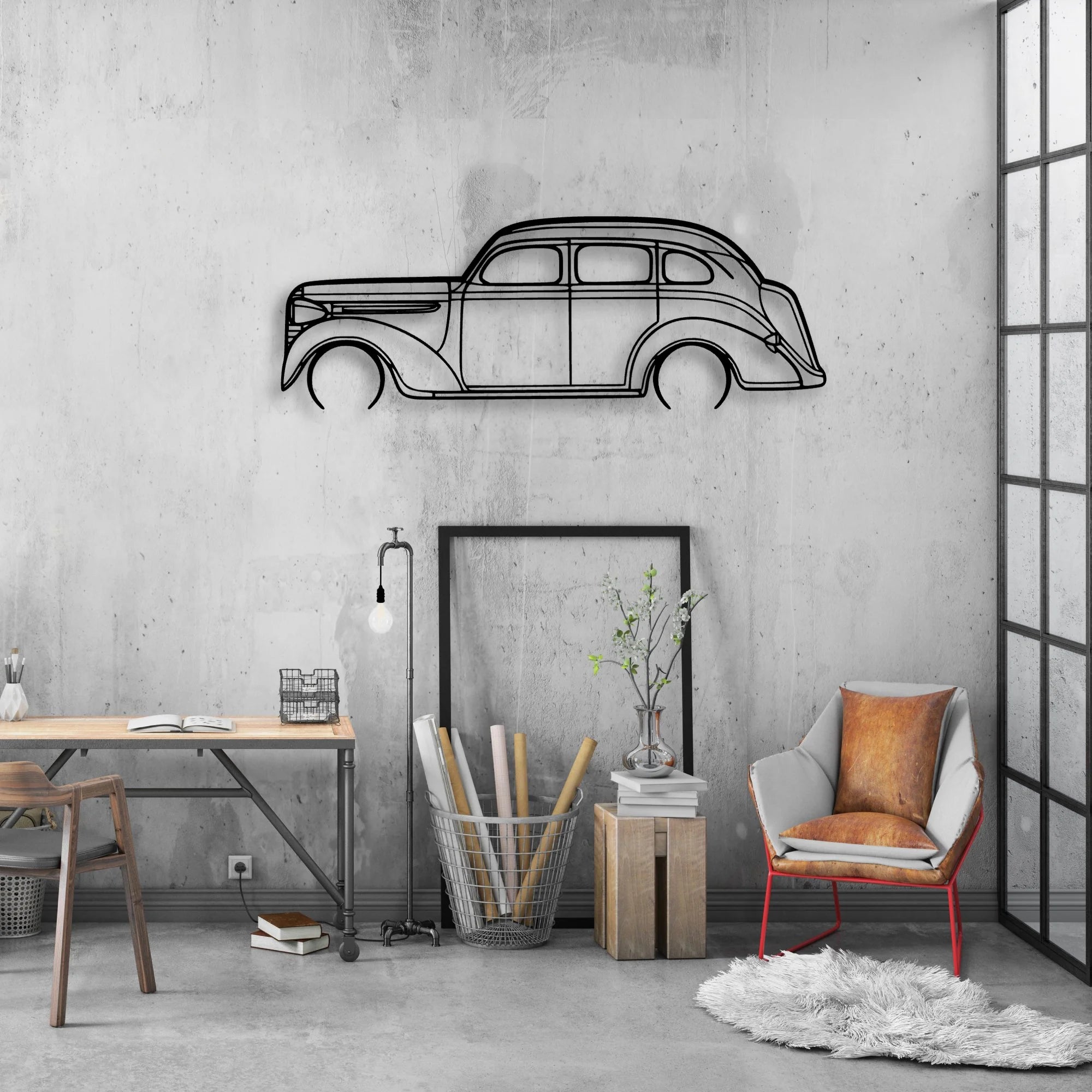 Sedan 1938 Classic Silhouette Metal Wall Art - Automotive Garage Decor