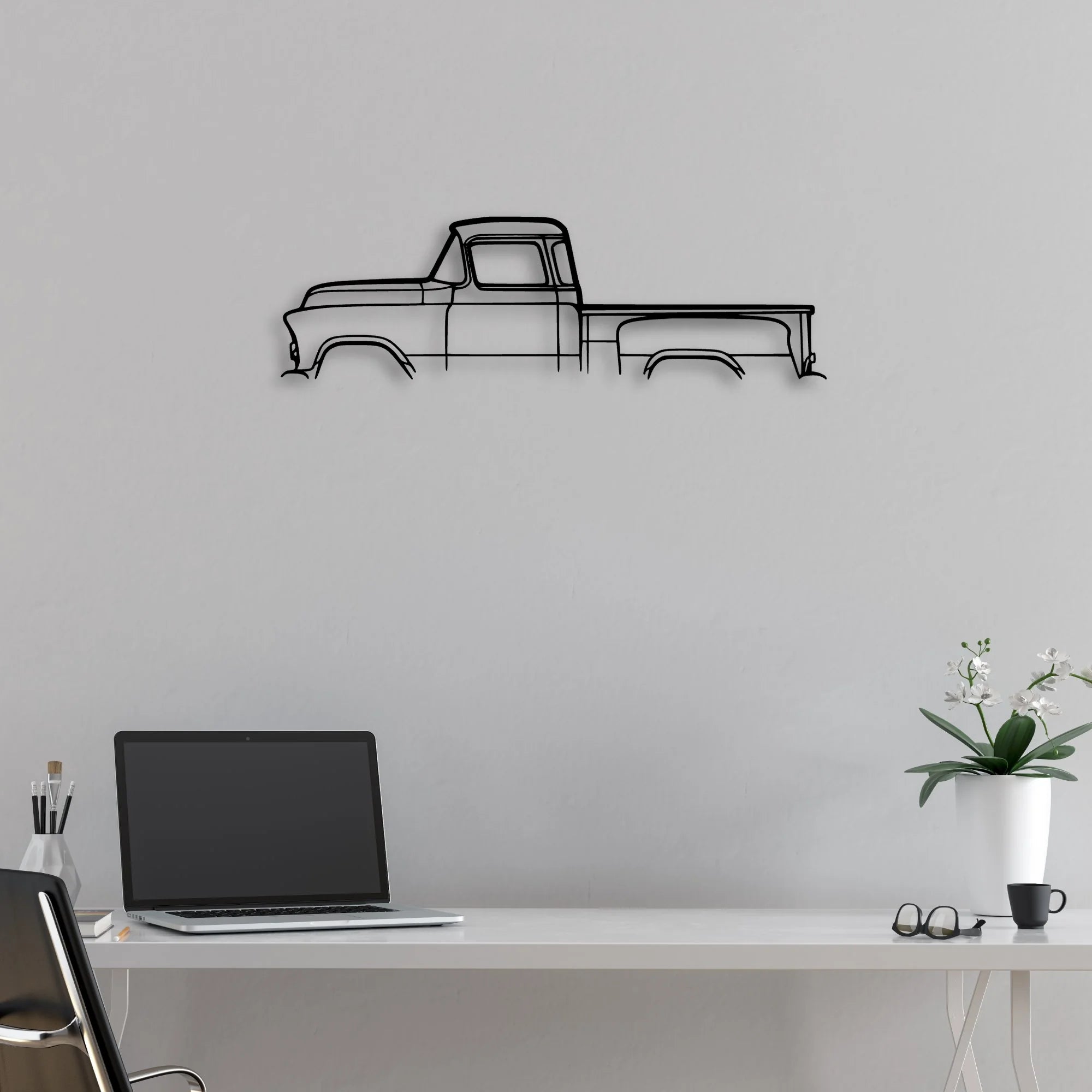 Short bed 3100 1955 Classic Silhouette Metal Wall Art - Automotive Garage Decor