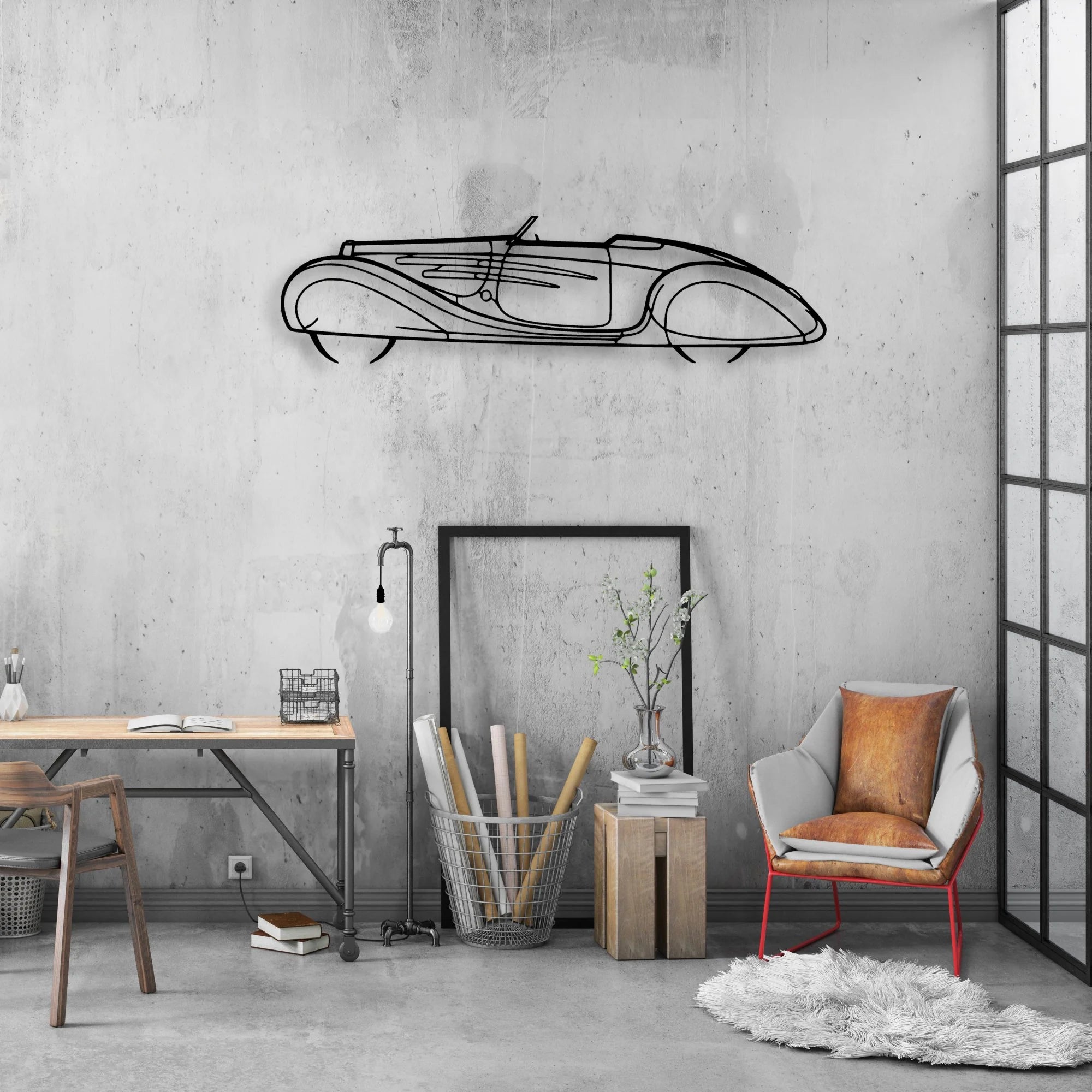 Type 57C 1939 Classic Silhouette Metal Wall Art - Automotive Garage Decor
