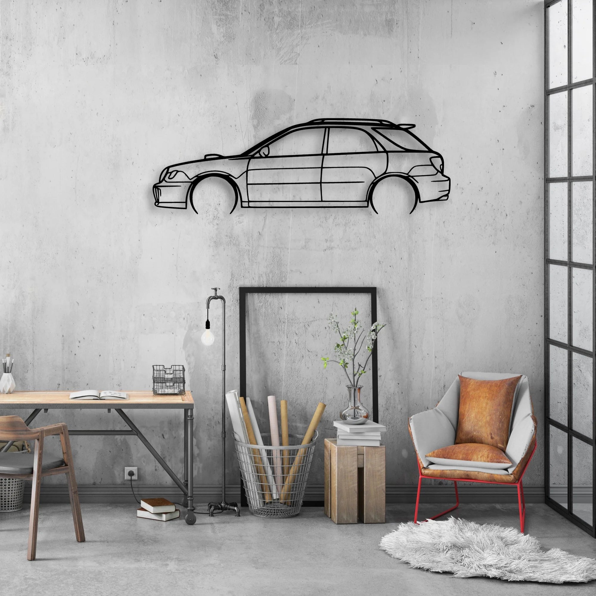 WRX STI 2002 Wagon Classic Silhouette Metal Wall Art - Automotive Garage Decor