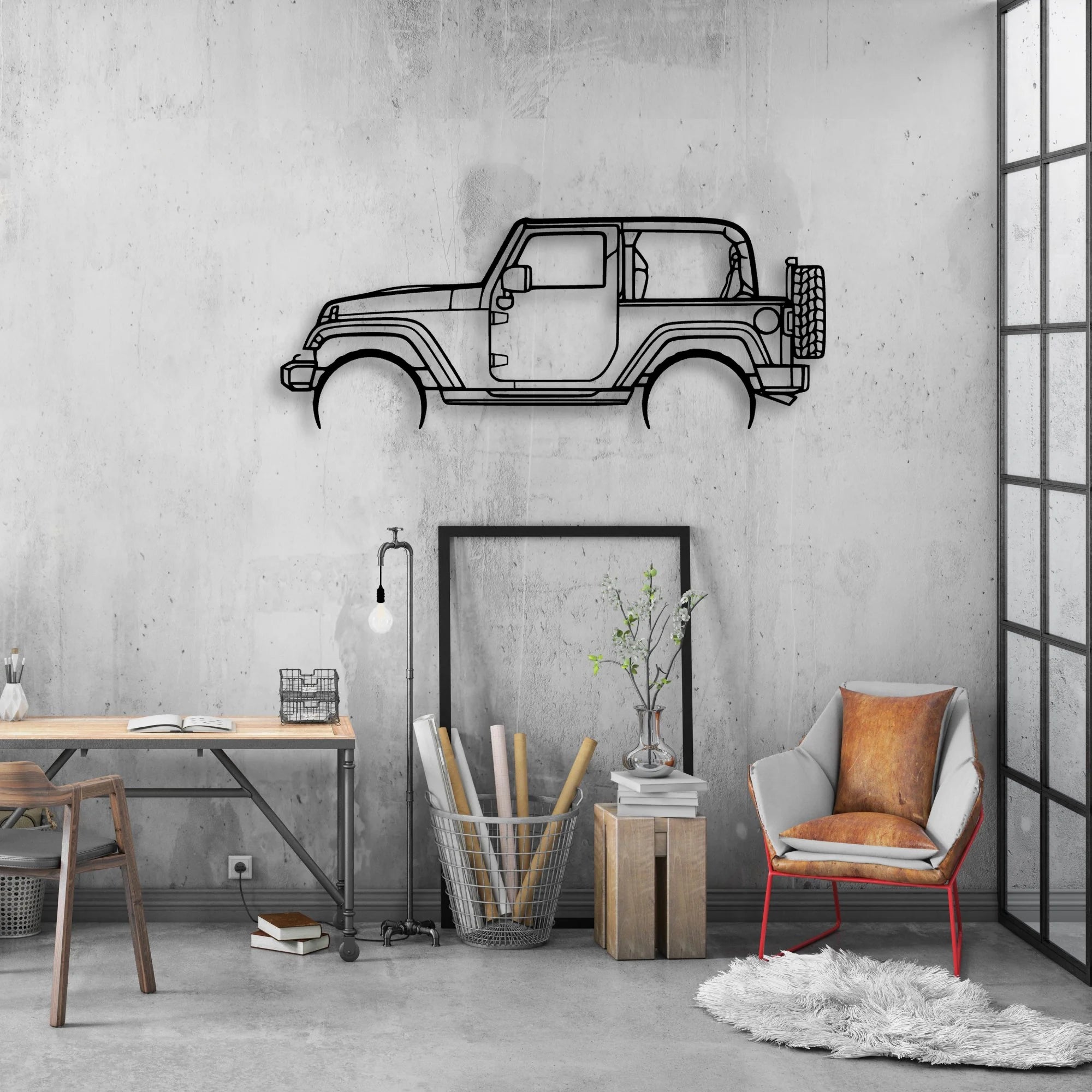 Wrangler 2 Door Classic Silhouette Metal Wall Art - Automotive Garage Decor