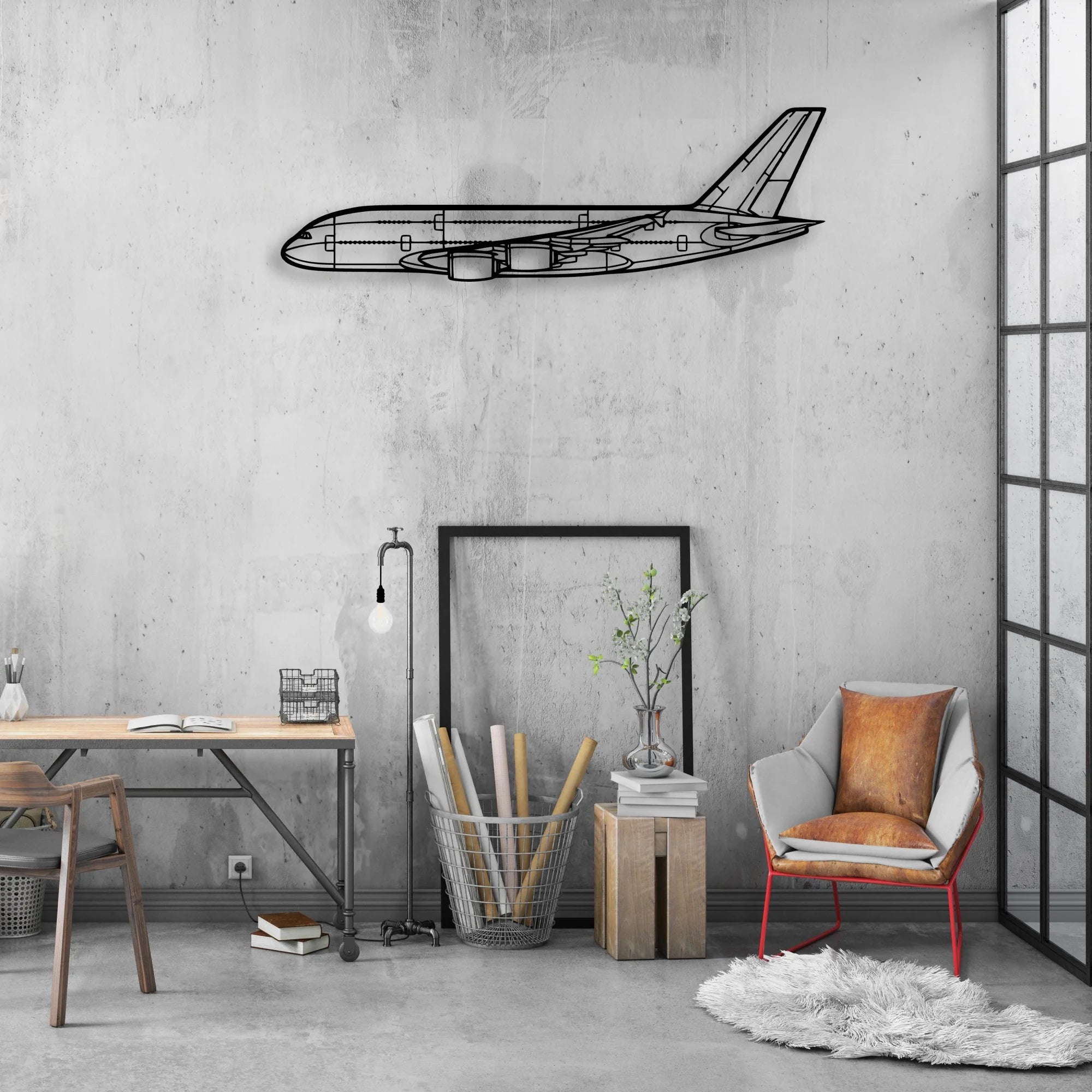 A380 800 Classic Aircraft Silhouette Metal Wall Art - Aviation Hangar Decor