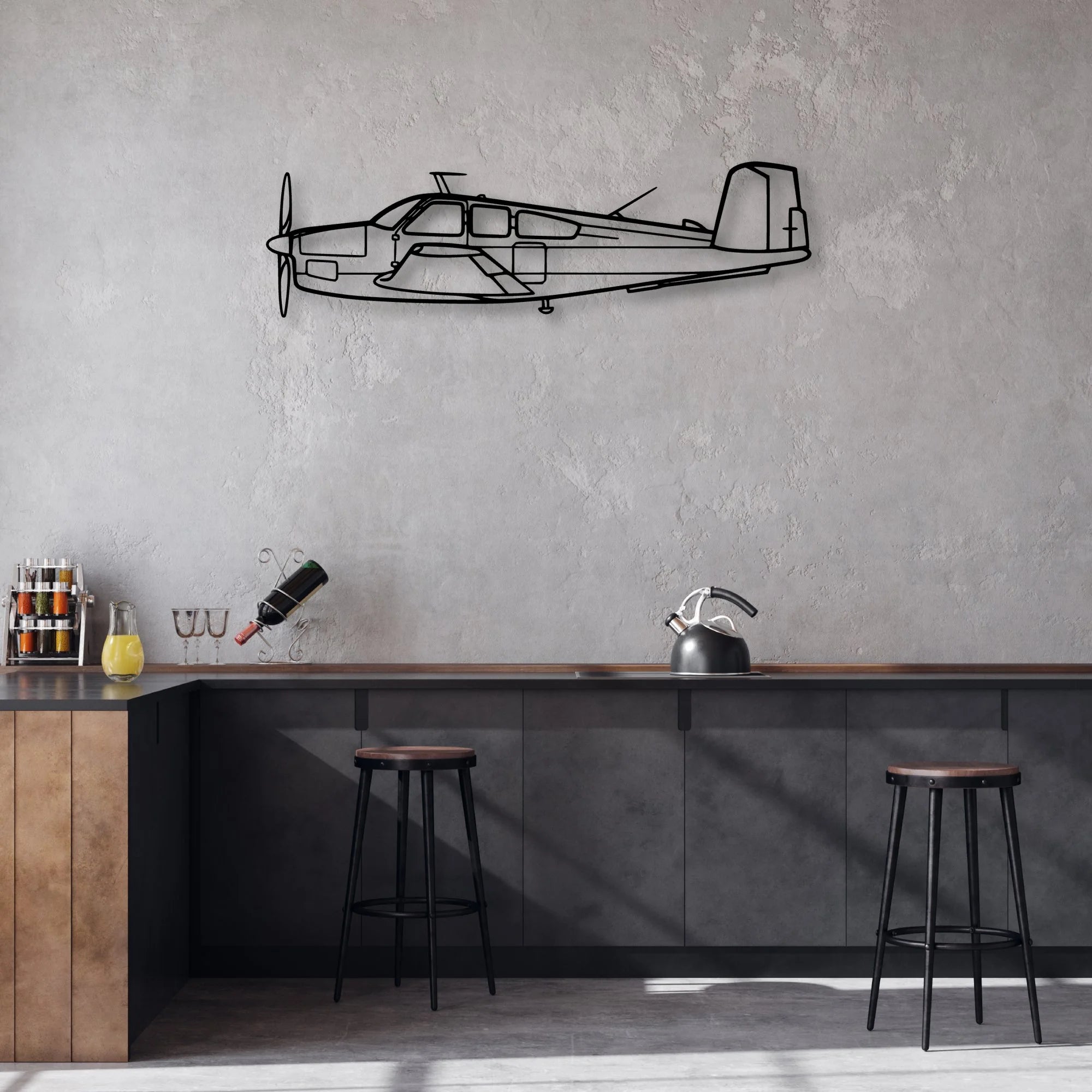Beechcraft V35 Classic Aircraft Silhouette Metal Wall Art - Aviation Hangar Decor
