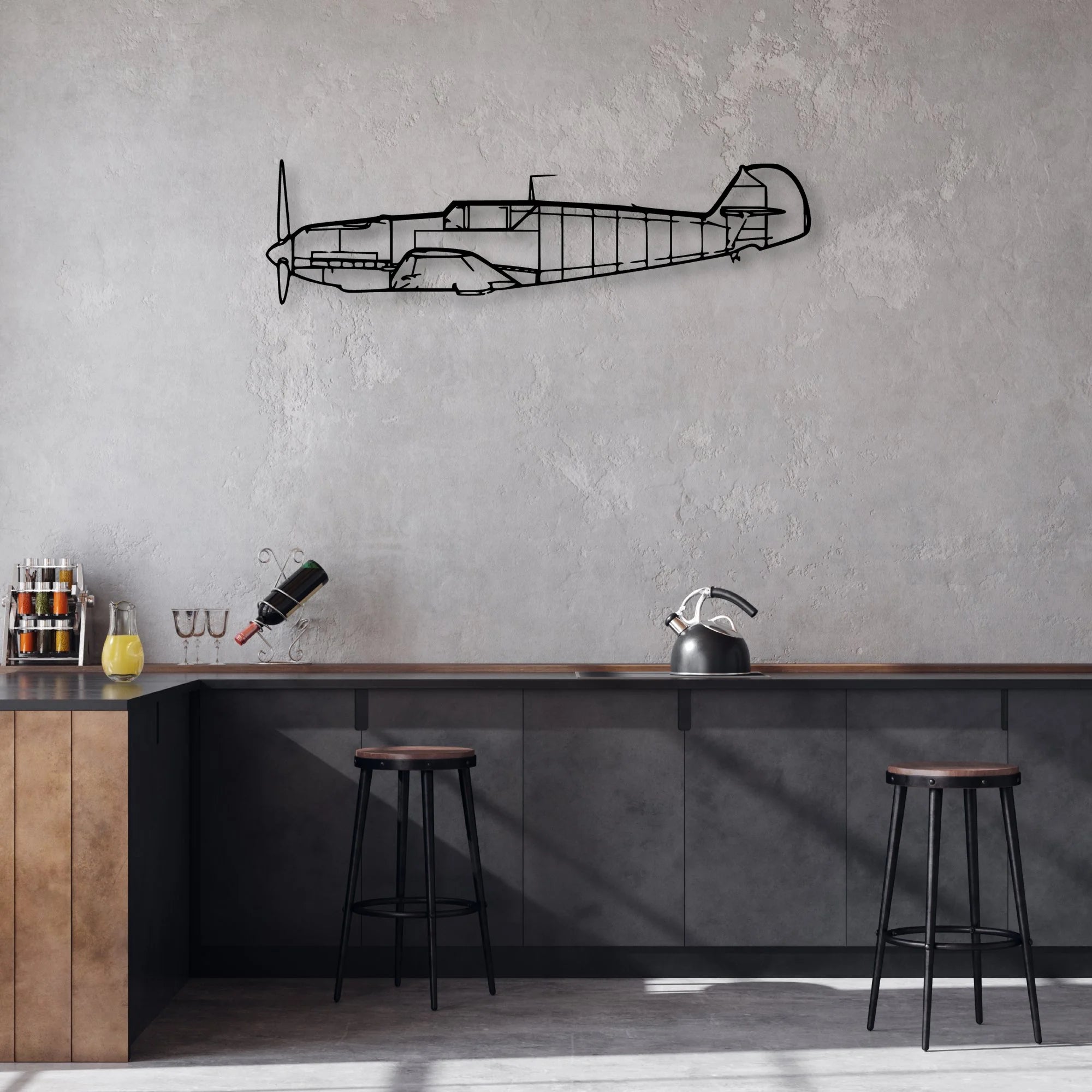 BF109 2 Classic Aircraft Silhouette Metal Wall Art - Aviation Hangar Decor
