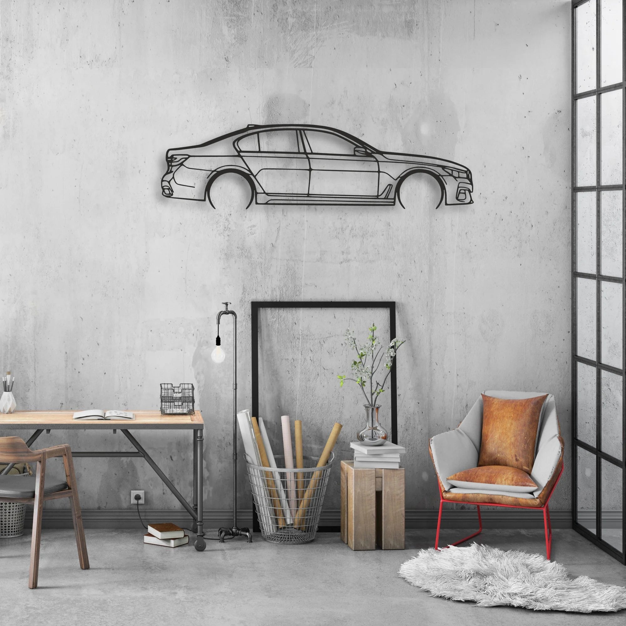 bmw 750i Classic Silhouette Metal Wall Art - Automotive Garage Decor