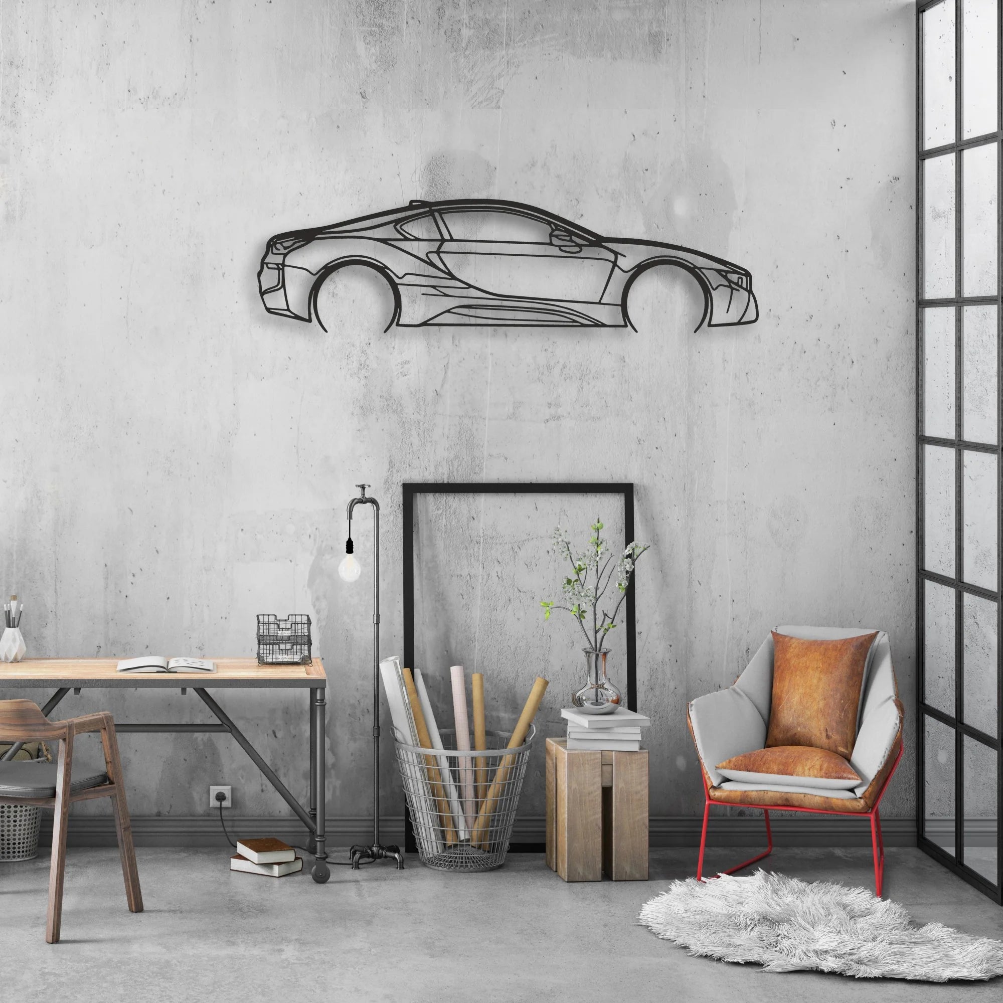 bmw i8 Classic Silhouette Metal Wall Art - Automotive Garage Decor