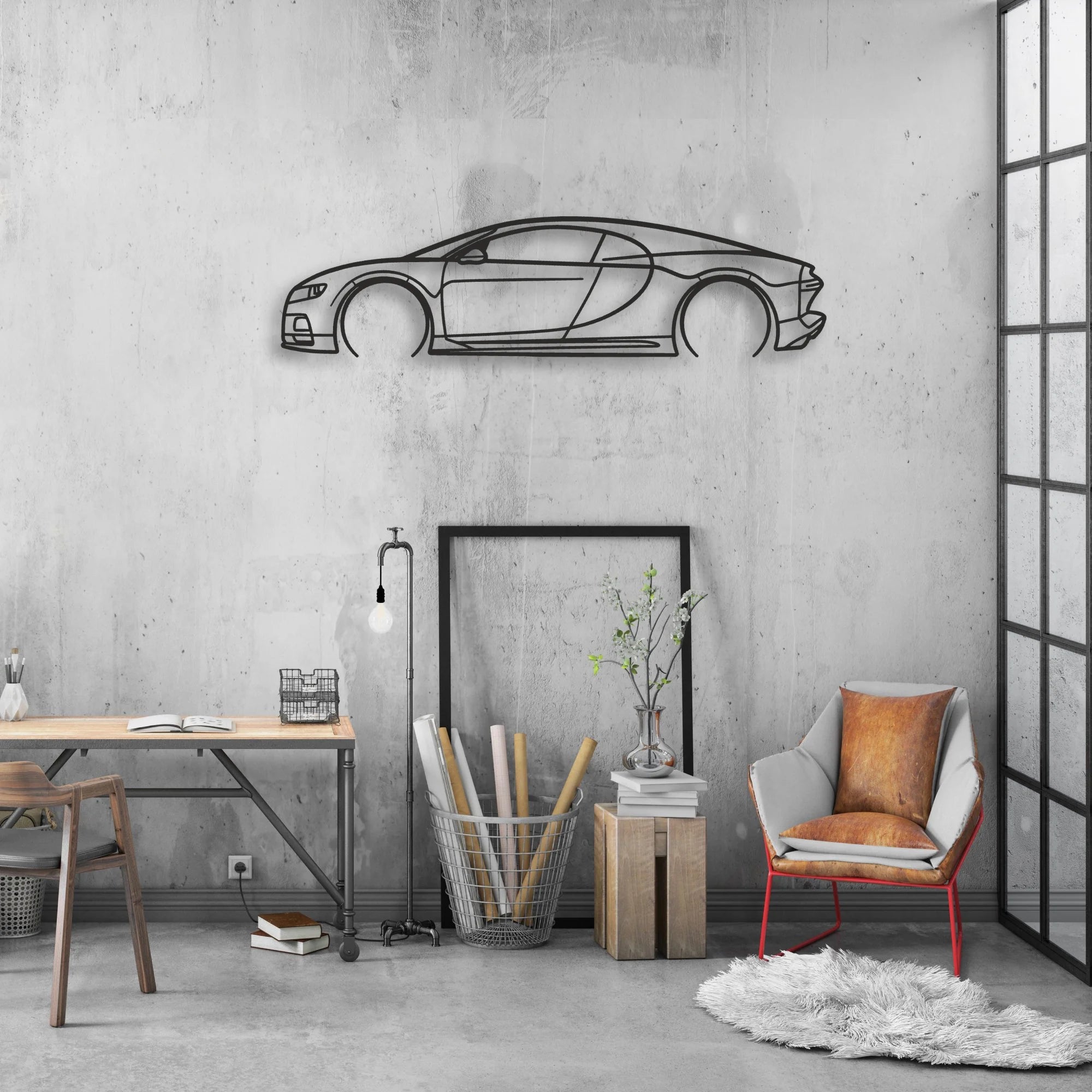 bugatti chiron Classic Silhouette Metal Wall Art - Automotive Garage Decor