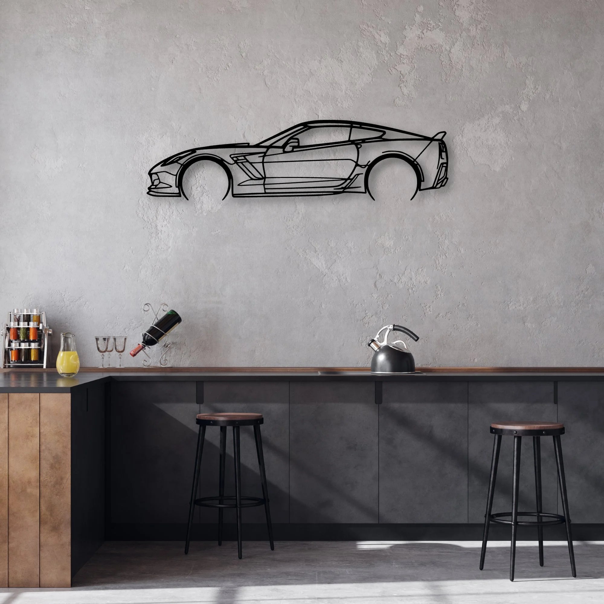 c7 Z06 2 Classic Silhouette Metal Wall Art - Automotive Garage Decor