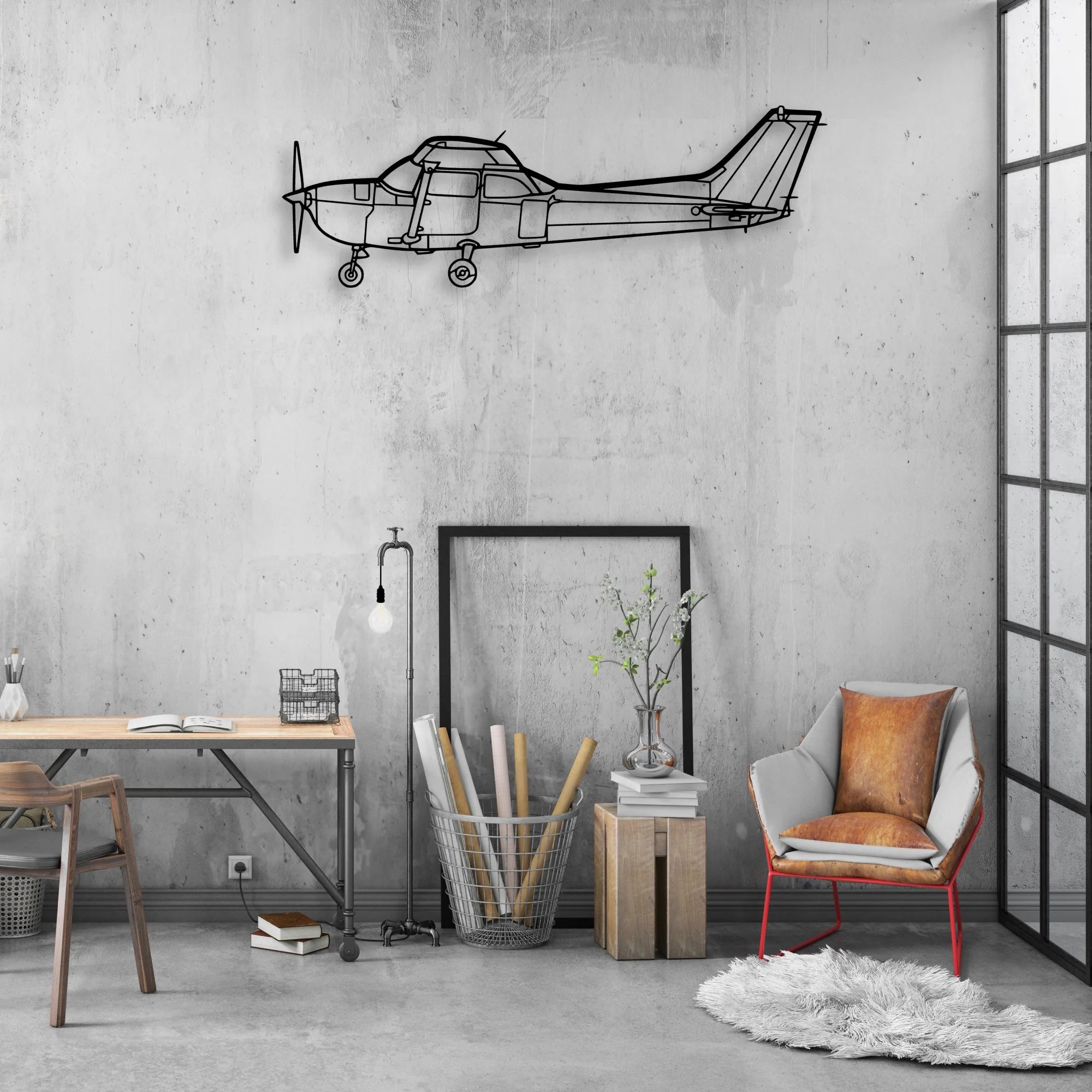 Cesna 172 Classic Aircraft Silhouette Metal Wall Art - Aviation Hangar Decor