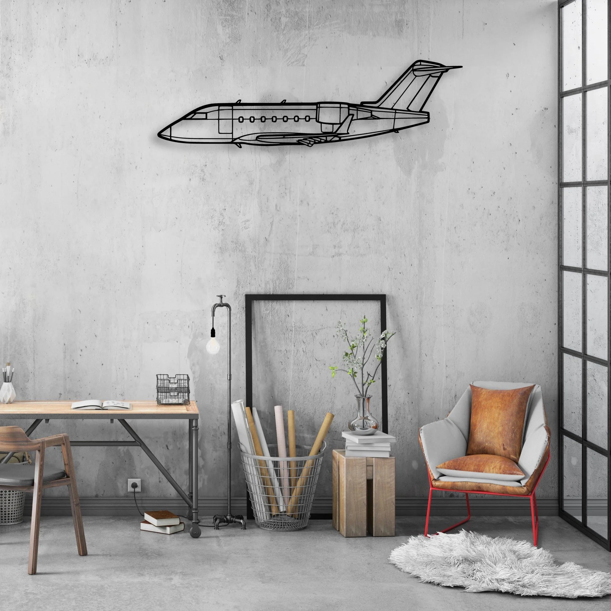 Challenger 604 Classic Aircraft Silhouette Metal Wall Art - Aviation Hangar Decor