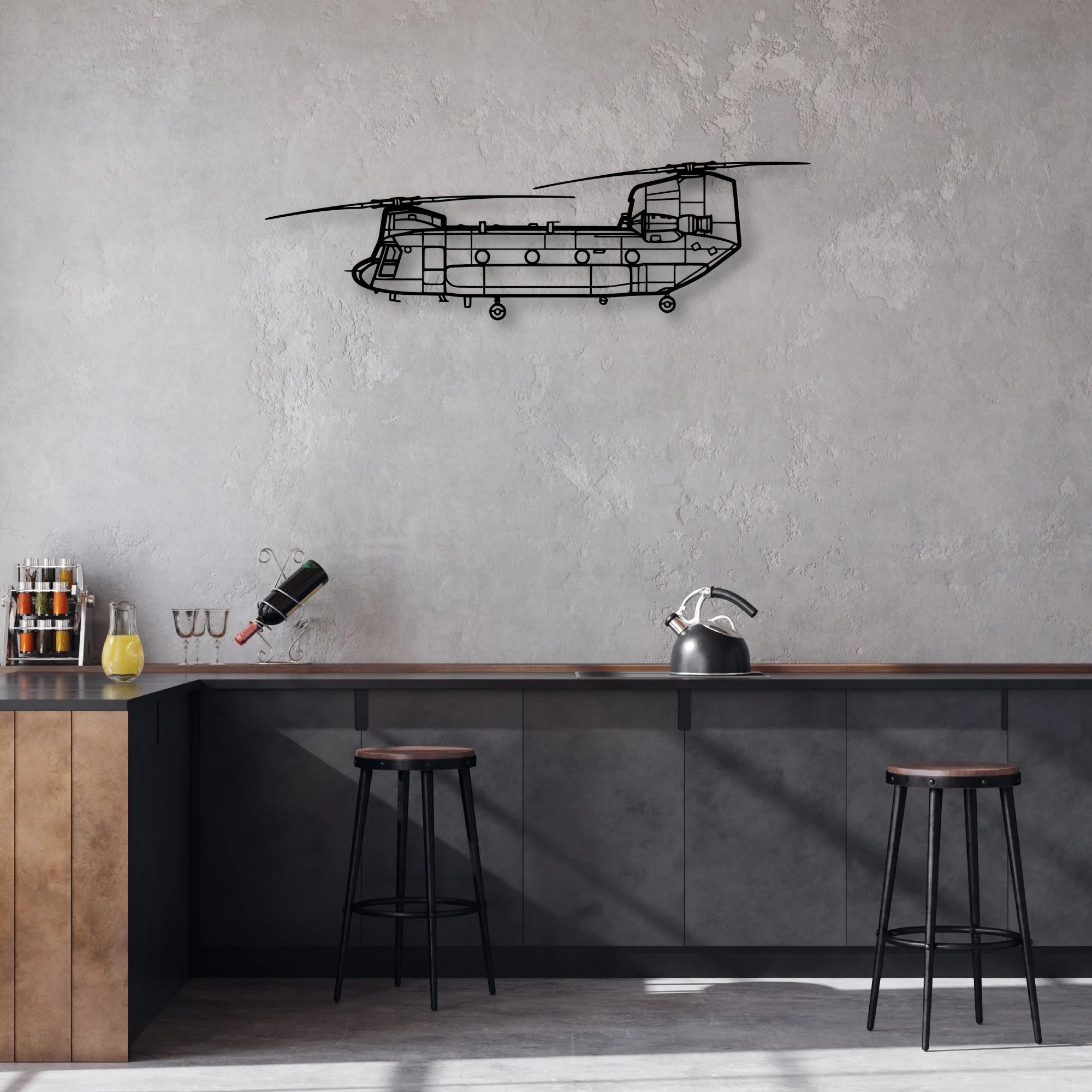Chinook CH-47 Classic Aircraft Silhouette Metal Wall Art - Aviation Hangar Decor