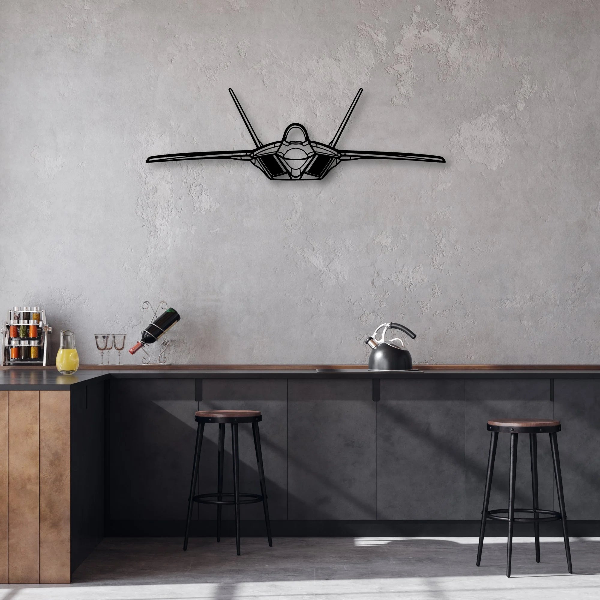 F-22 Raptor 2 Classic Aircraft Silhouette Metal Wall Art - Aviation Hangar Decor