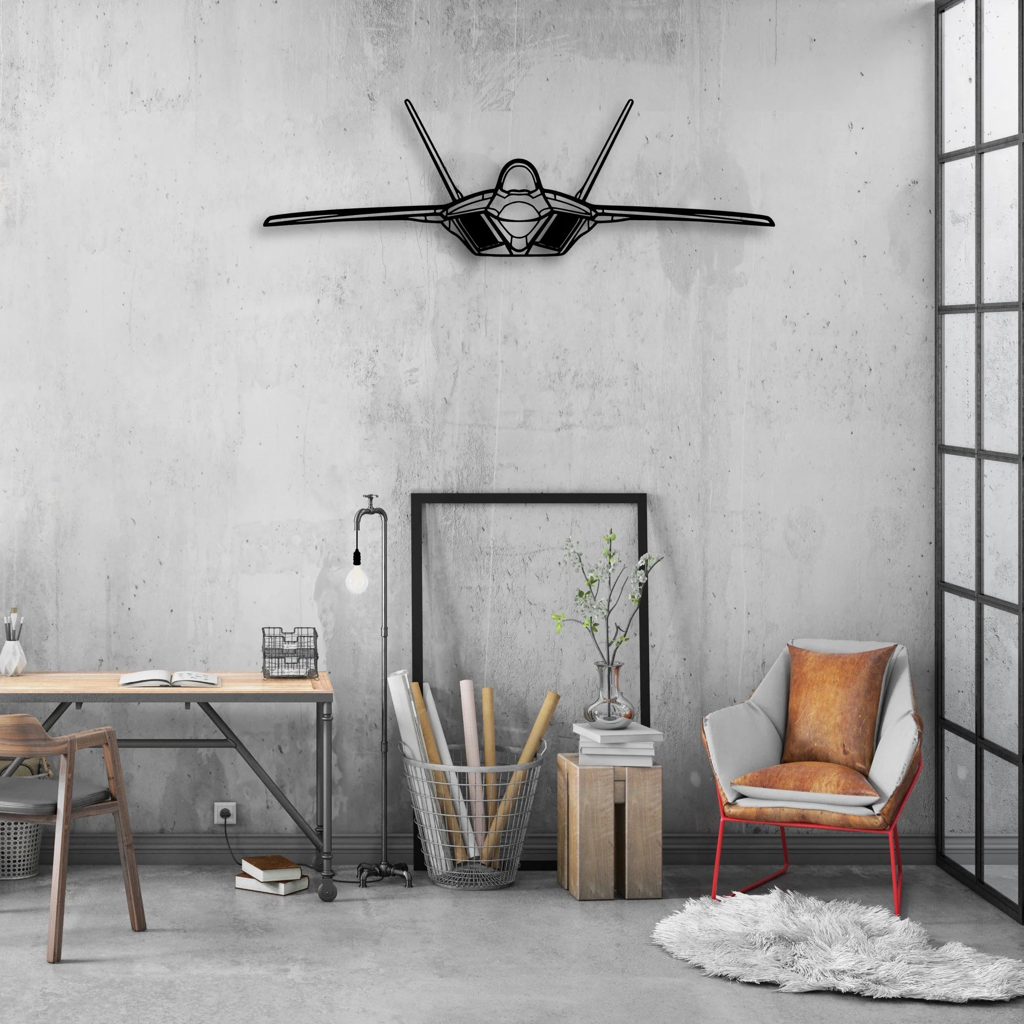 F-22 Raptor 2 Classic Aircraft Silhouette Metal Wall Art - Aviation Hangar Decor
