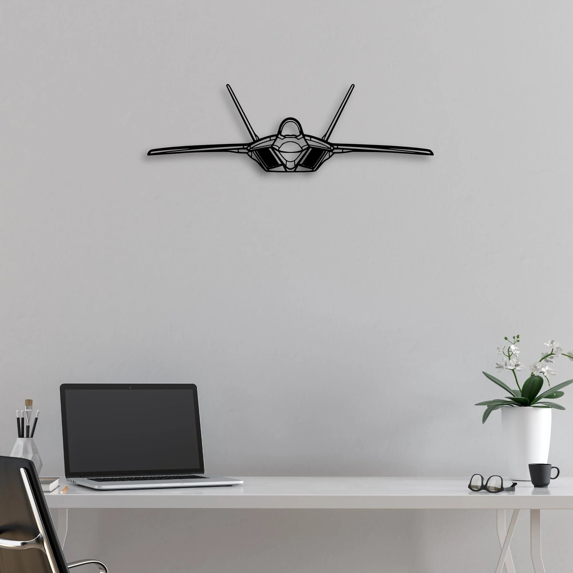 F-22 Raptor 2 Classic Aircraft Silhouette Metal Wall Art - Aviation Hangar Decor