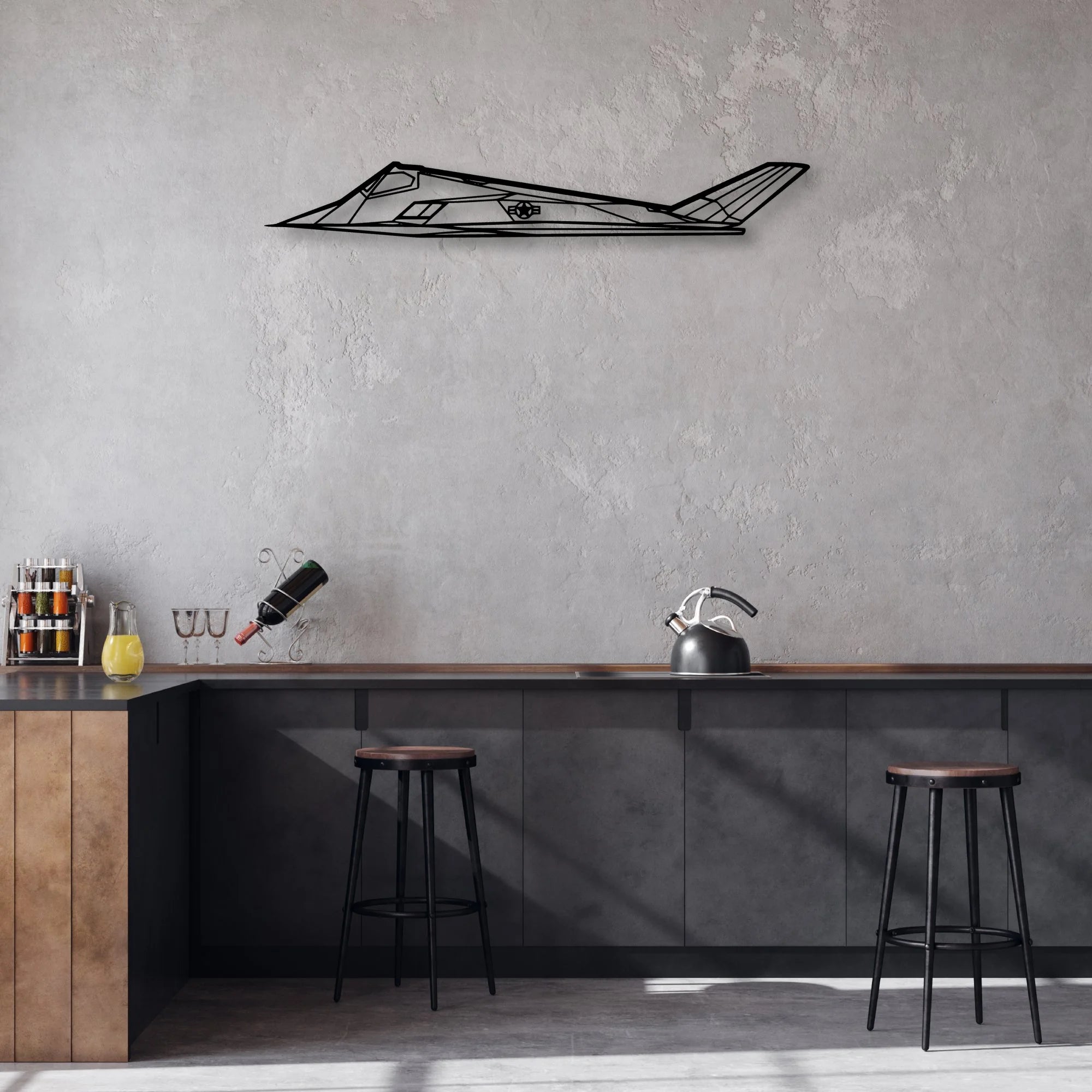 F117 Nighthawk Classic Aircraft Silhouette Metal Wall Art - Aviation Hangar Decor