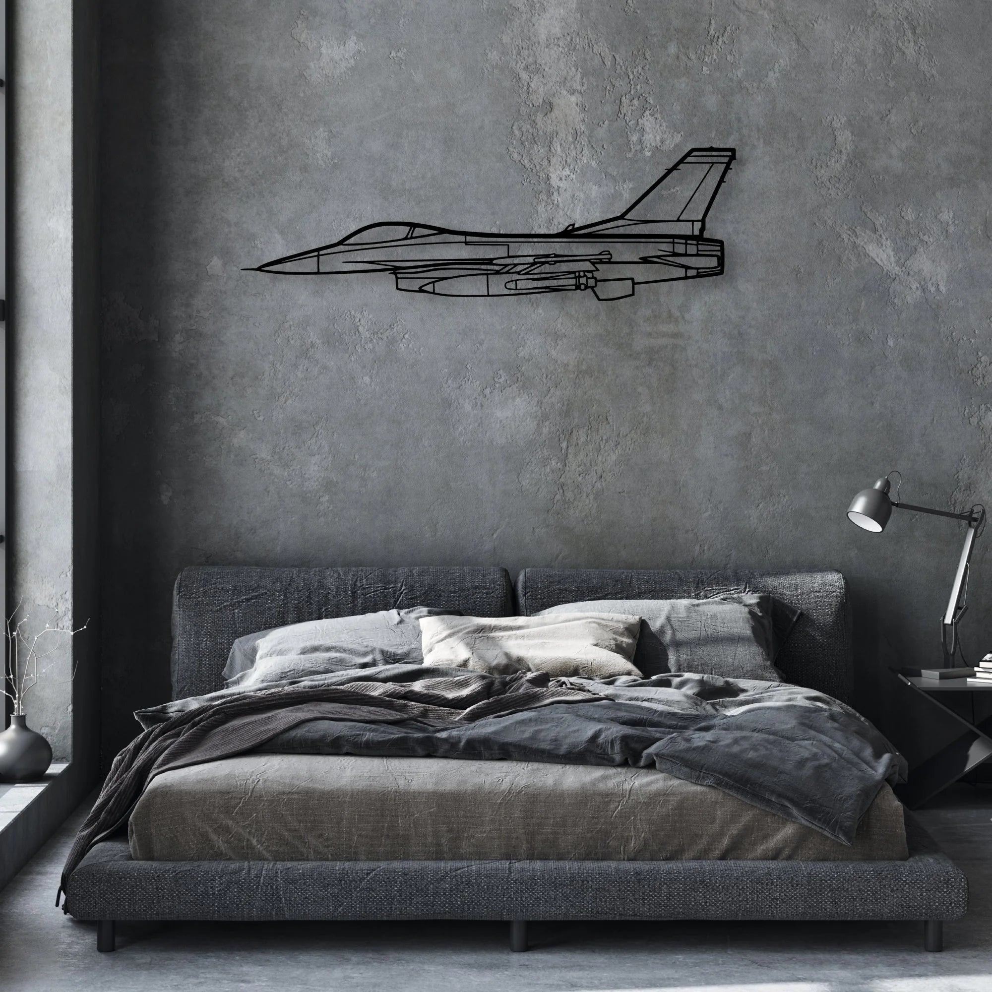F16 Falcon Classic Aircraft Silhouette Metal Wall Art - Aviation Hangar Decor