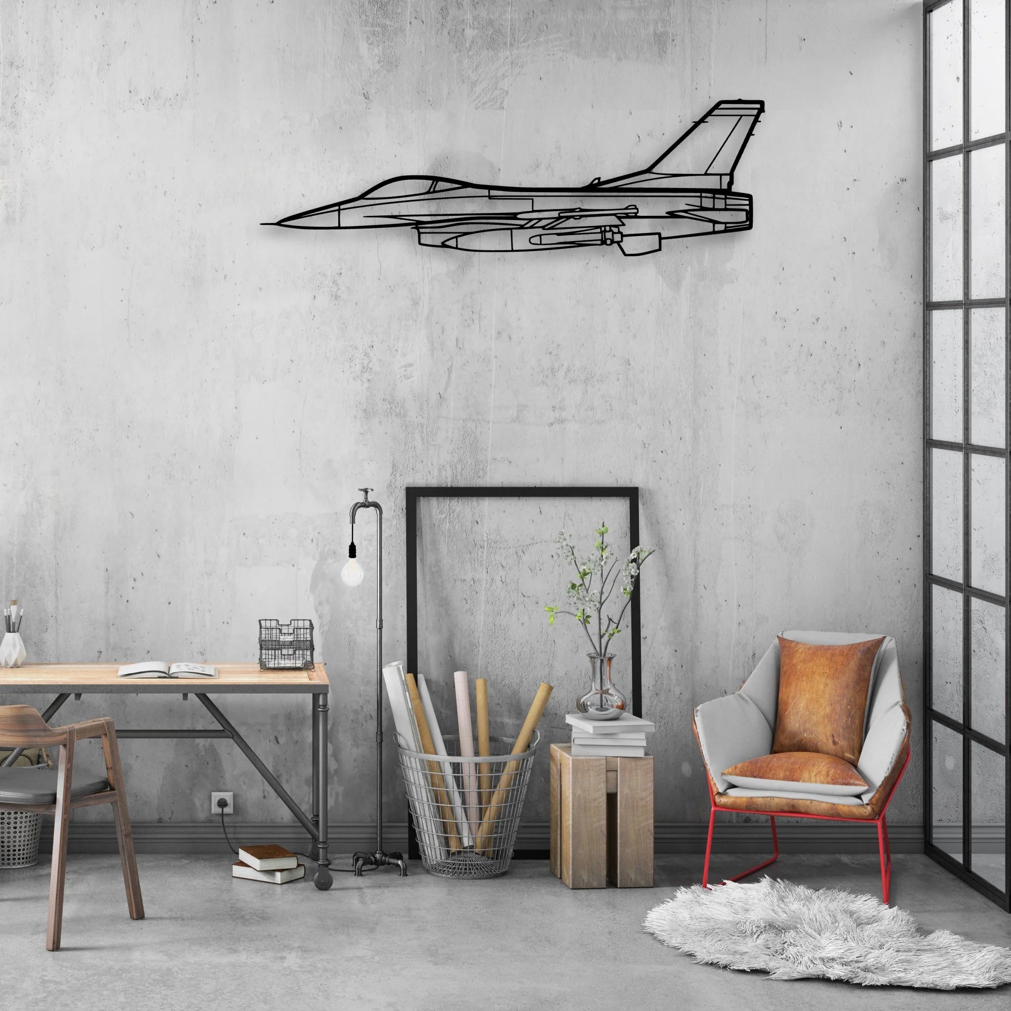 F16 Falcon Classic Aircraft Silhouette Metal Wall Art - Aviation Hangar Decor