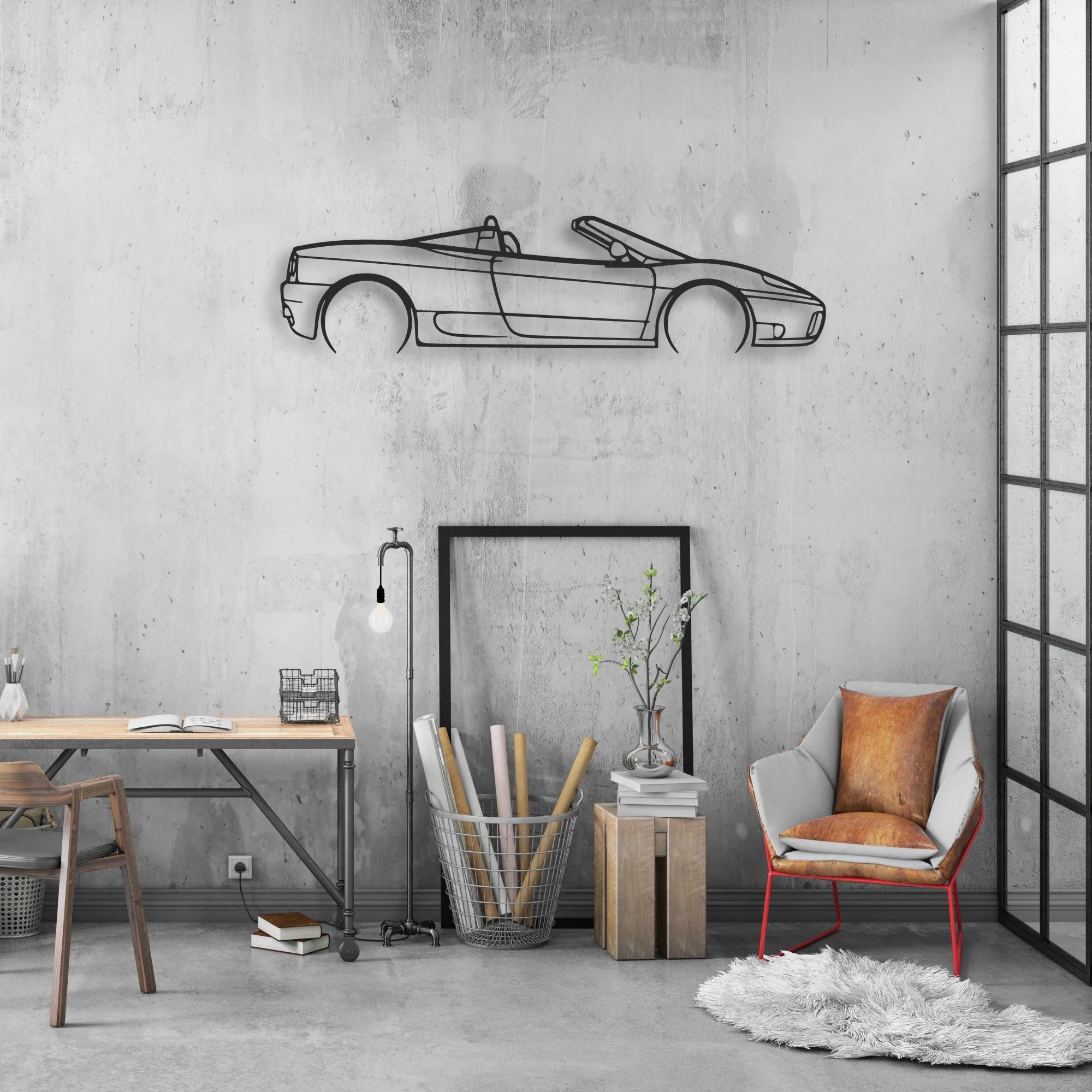 ferrari 360 spider Classic Silhouette Metal Wall Art - Automotive Garage Decor