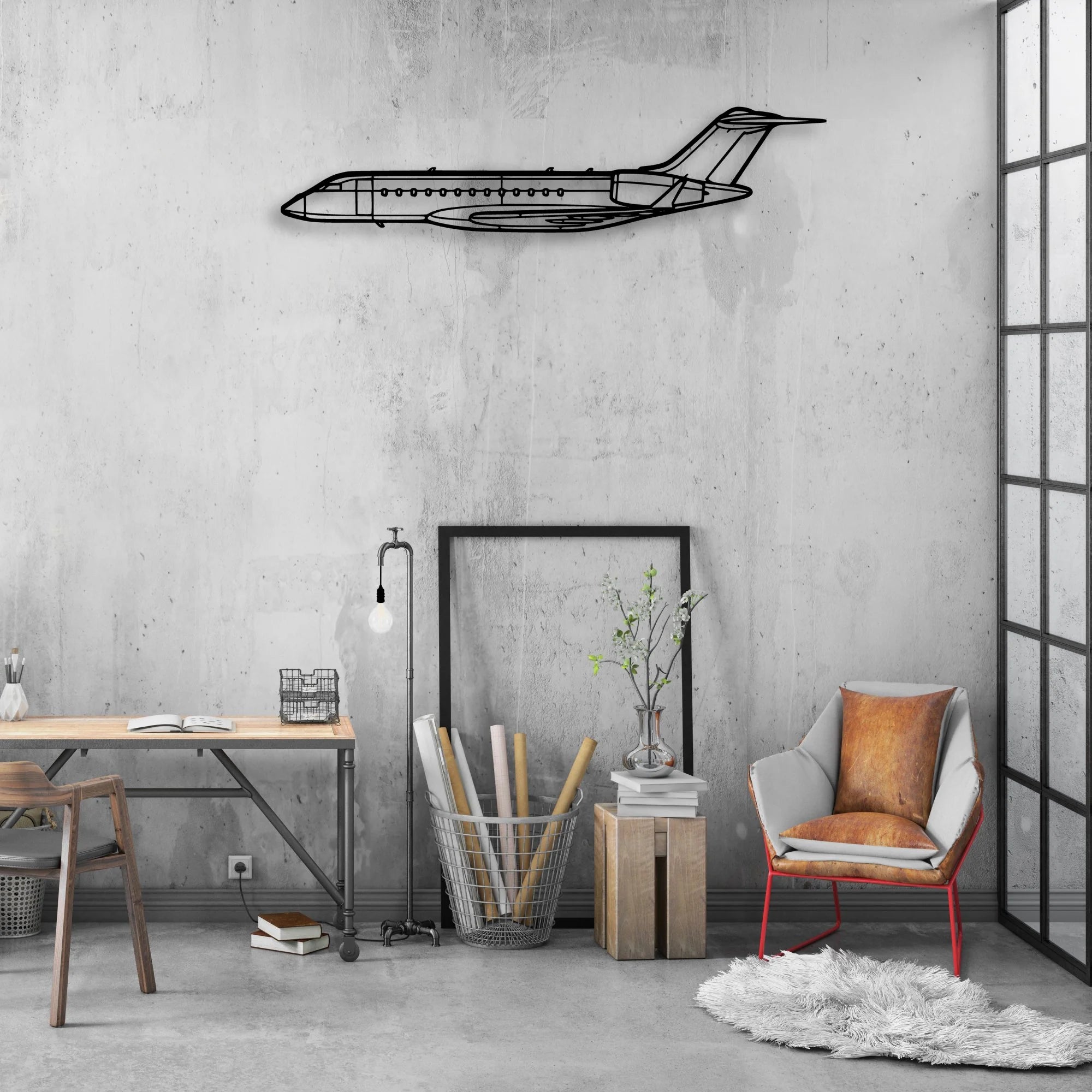 Global 6000 2018 Classic Aircraft Silhouette Metal Wall Art - Aviation Hangar Decor