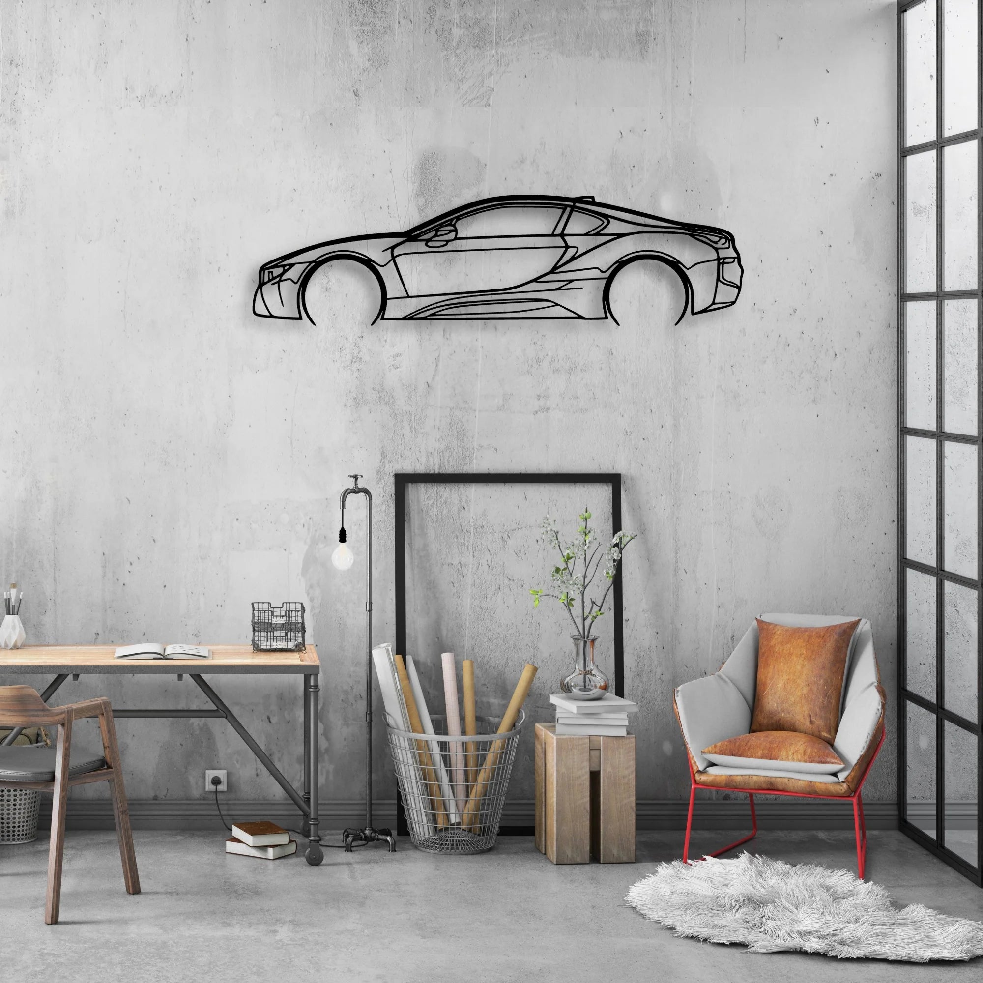 i8 2 Classic Silhouette Metal Wall Art - Automotive Garage Decor