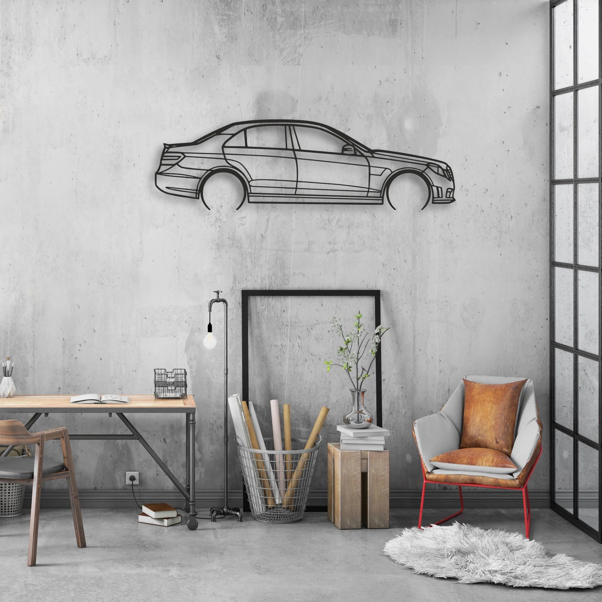 mercedes e63 amg Classic Silhouette Metal Wall Art - Automotive Garage Decor