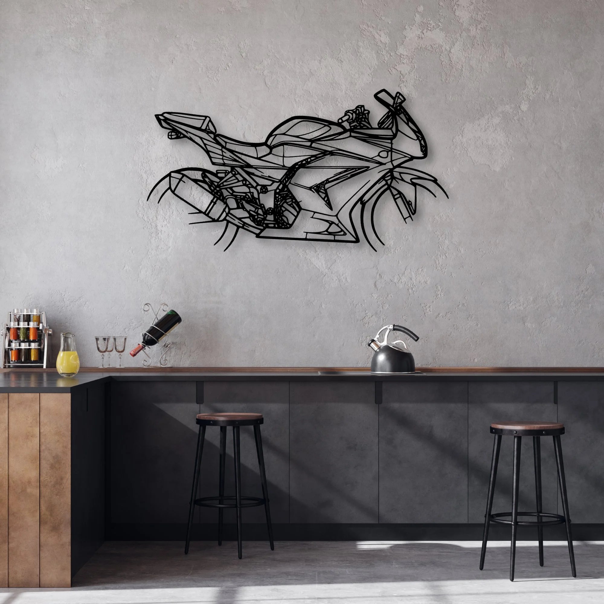 Ninja 250R 2008 Classic Motorcycle Silhouette Metal Wall Art - Moto Garage Decor