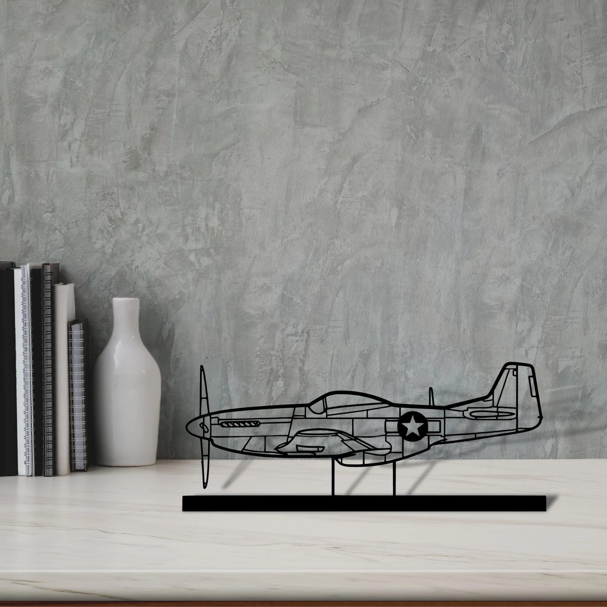 p-51-mustang-4 Silhouette Metal Art Stand - Aero Silhouette