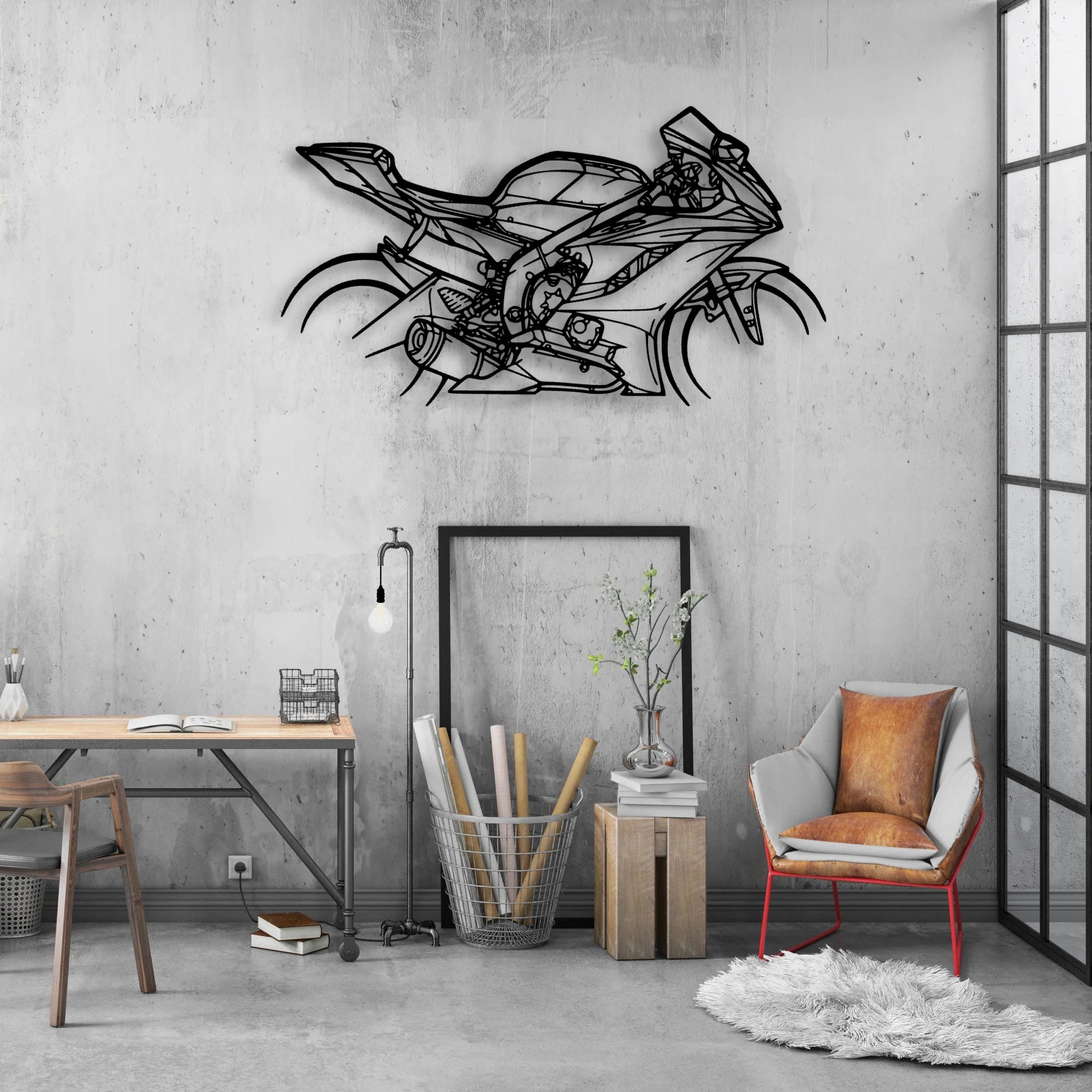 R6 2018 Classic Motorcycle Silhouette Metal Wall Art - Moto Garage Decor