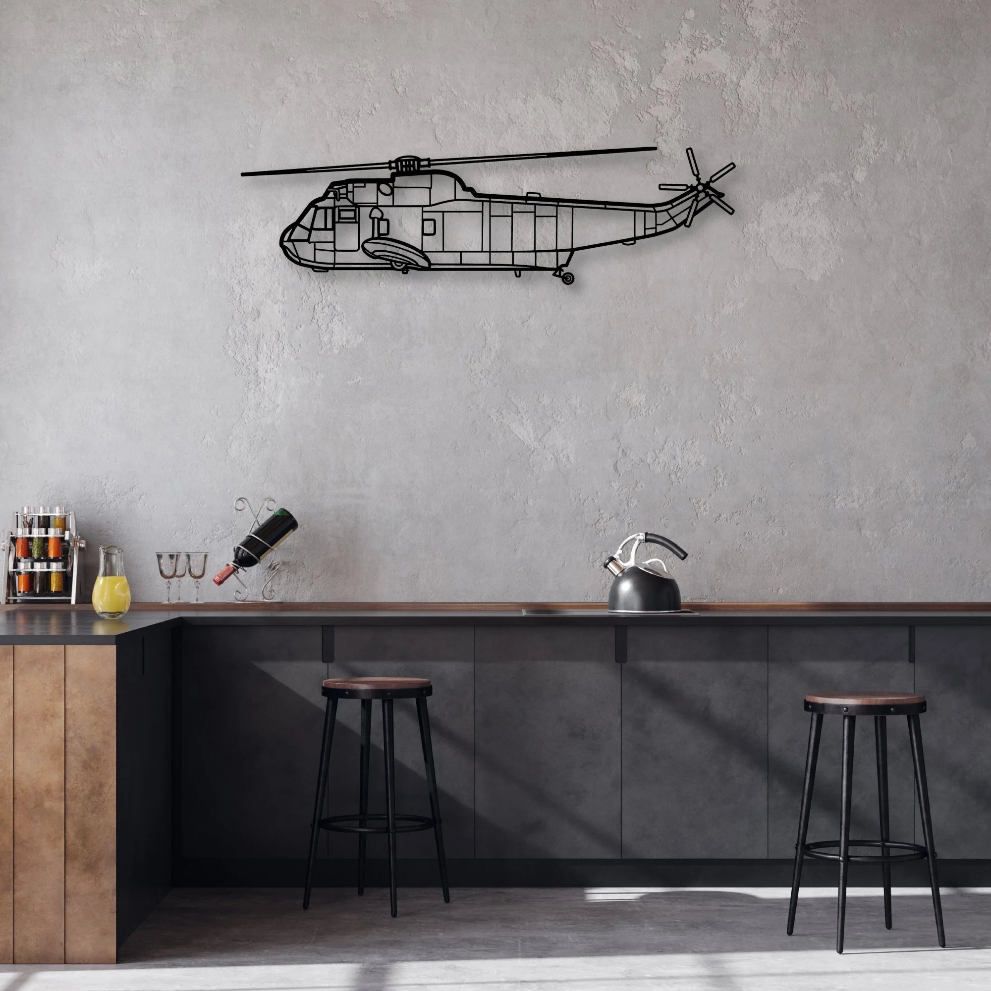 SH-3 Sea King Classic Aircraft Silhouette Metal Wall Art - Aviation Hangar Decor