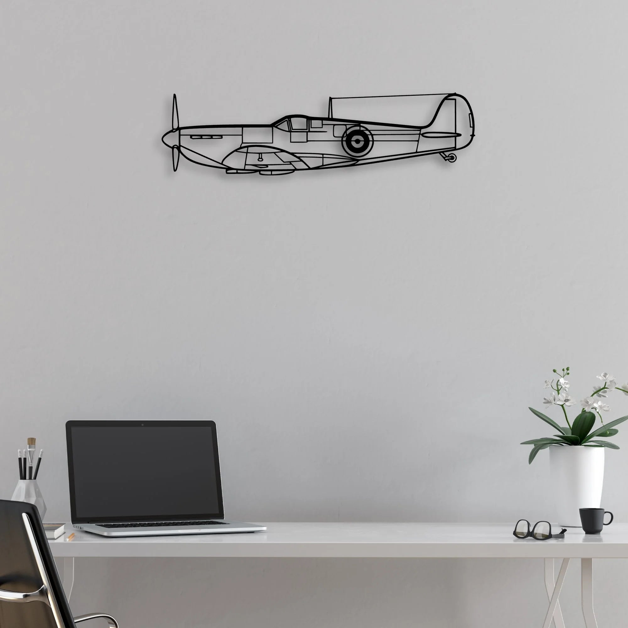 Spitfire Classic Aircraft Silhouette Metal Wall Art - Aviation Hangar Decor