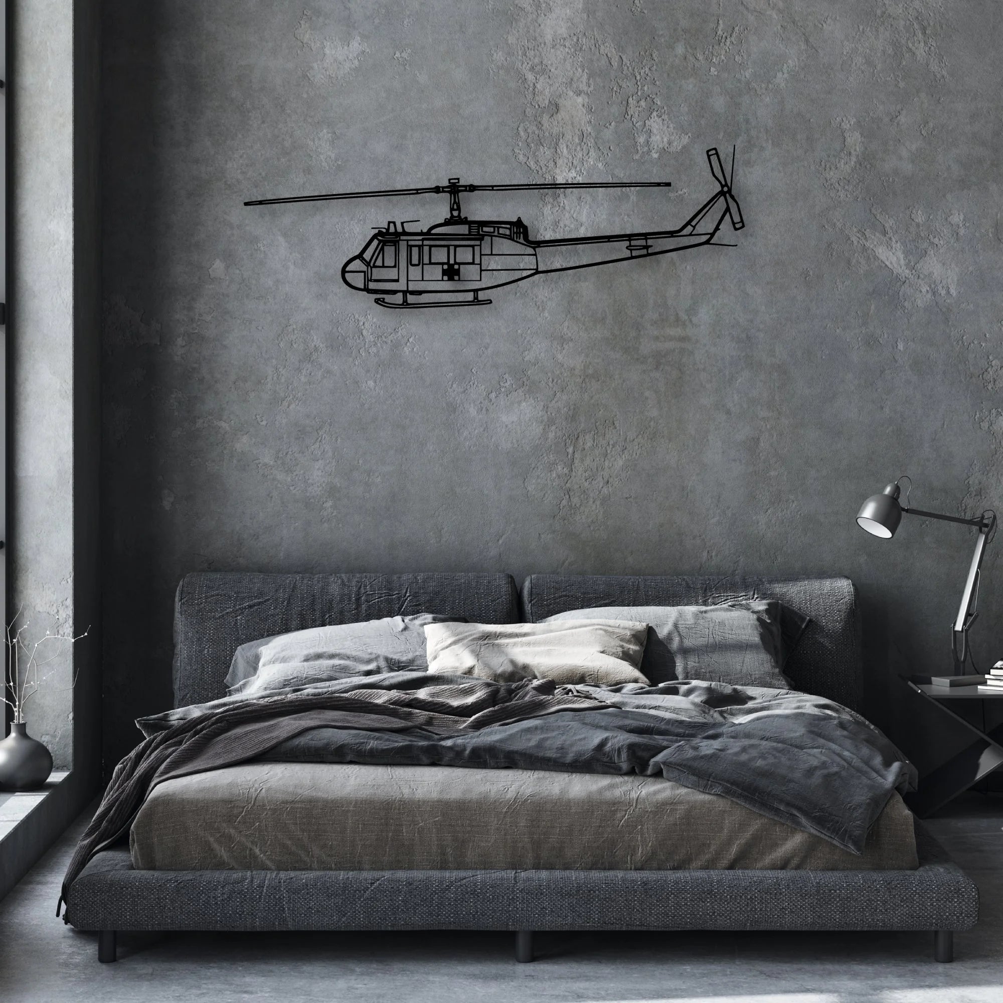 UH-1 Iroquois Huey 1970 Classic Aircraft Silhouette Metal Wall Art - Aviation Hangar Decor