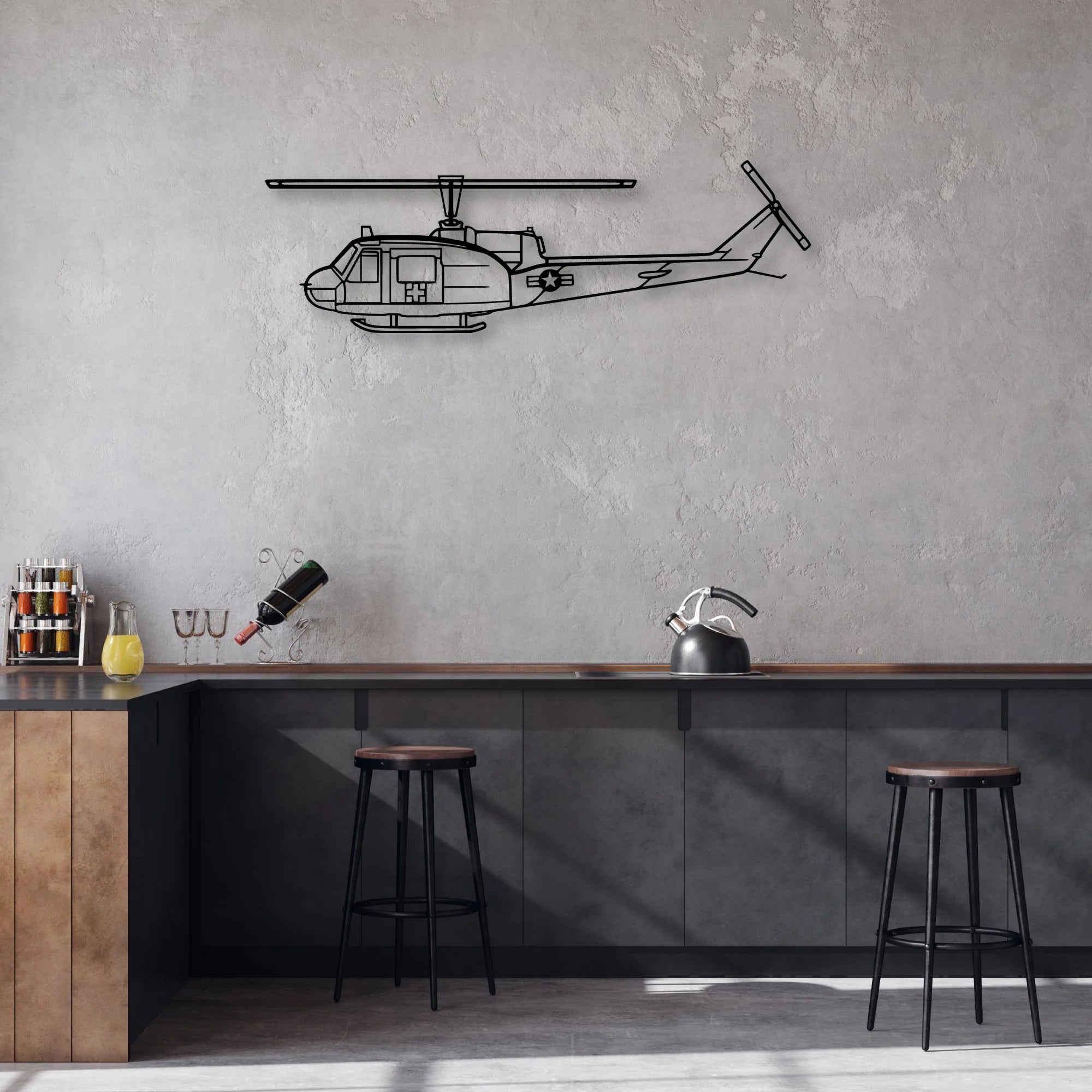 UH-1 Med Classic Aircraft Silhouette Metal Wall Art - Aviation Hangar Decor