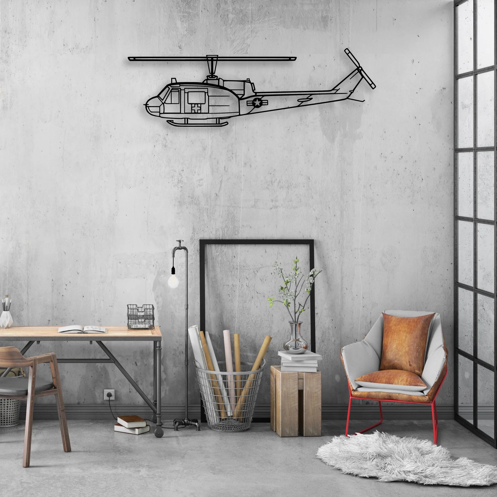 UH-1 Med Classic Aircraft Silhouette Metal Wall Art - Aviation Hangar Decor
