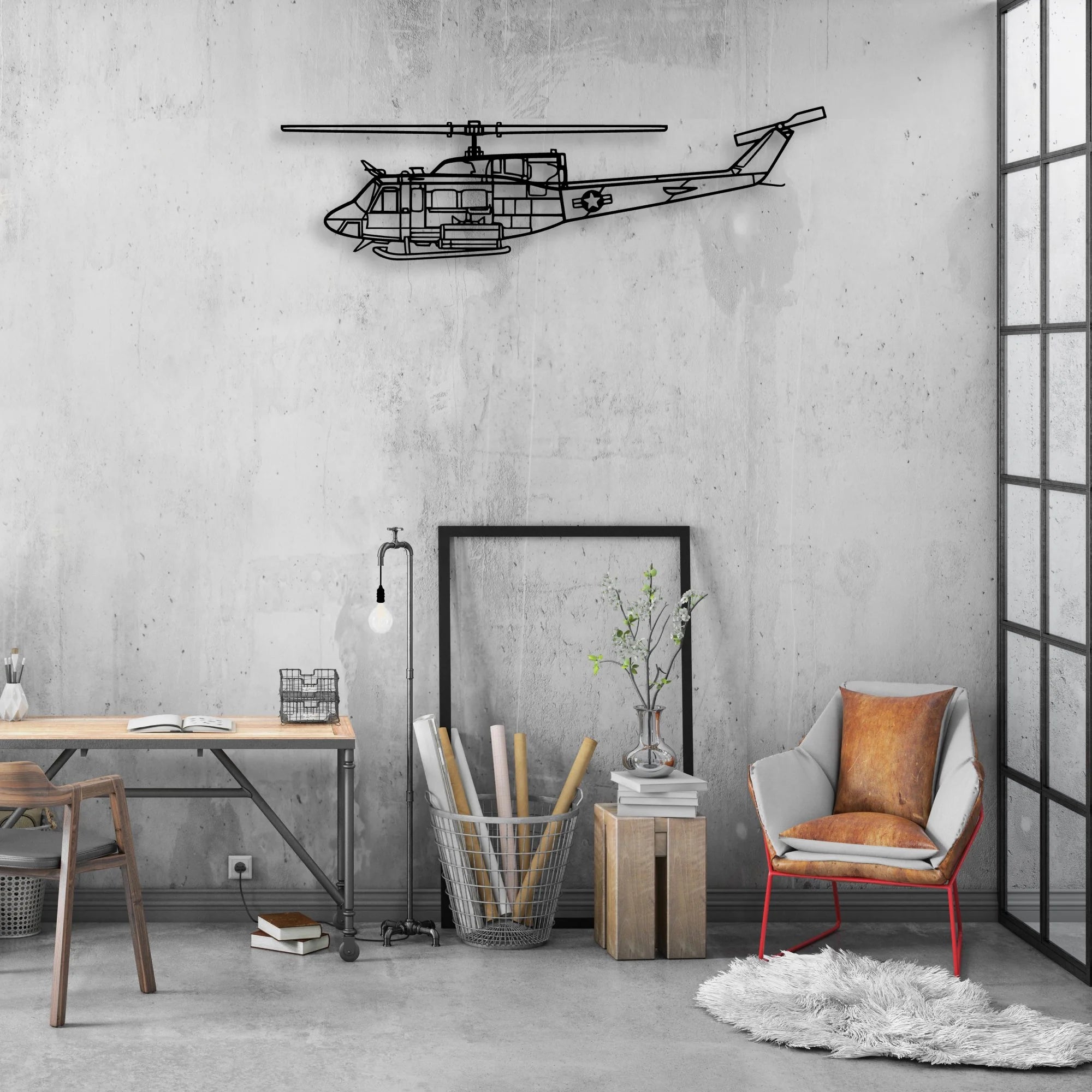 UH-1N Huey Classic Aircraft Silhouette Metal Wall Art - Aviation Hangar Decor