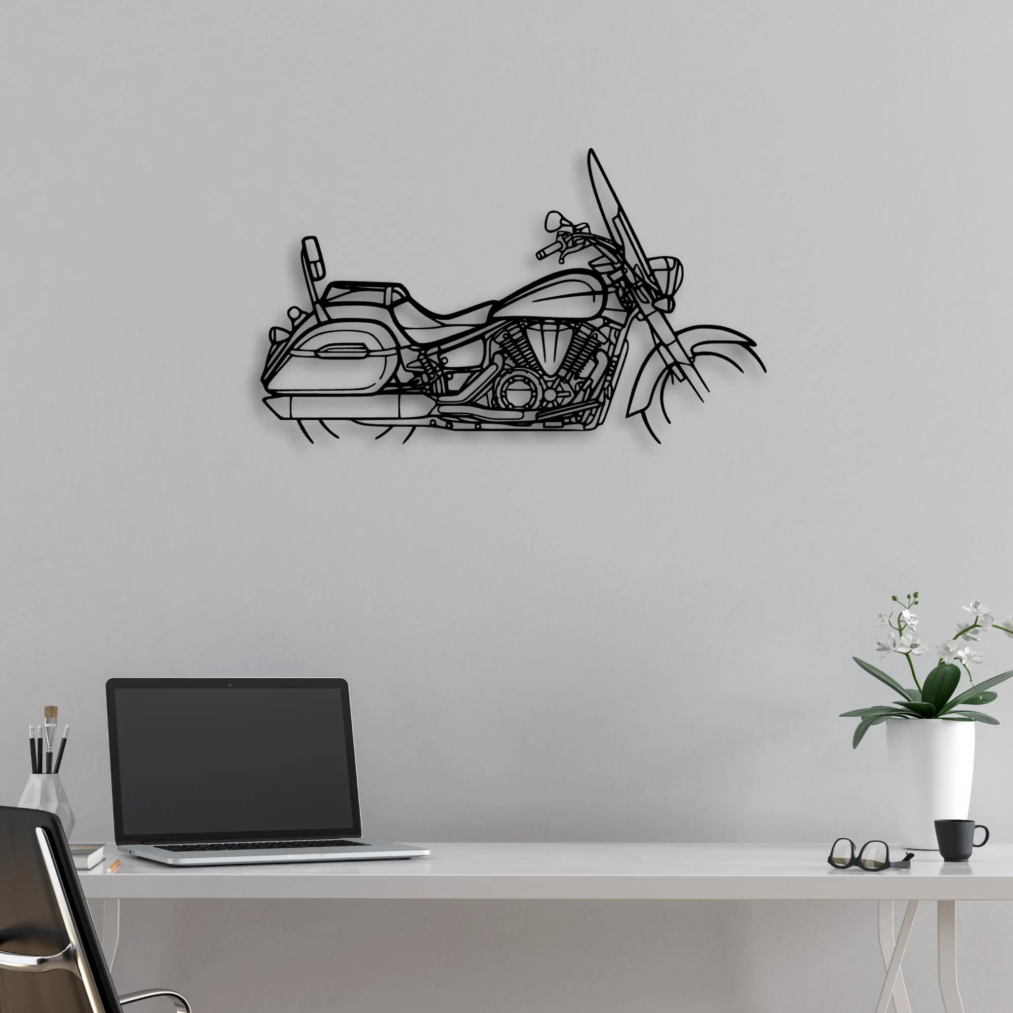 V Star 1300 Tourer Classic Motorcycle Silhouette Metal Wall Art - Moto Garage Decor