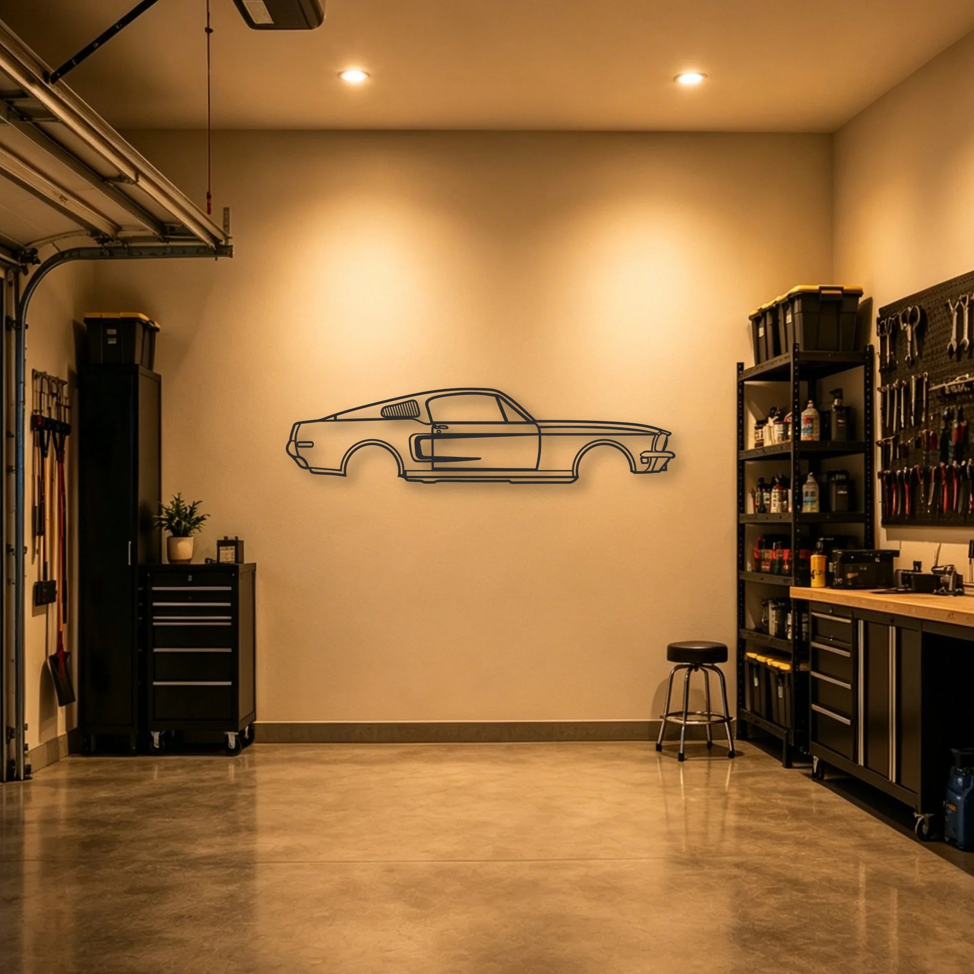 MUSTANG GT390 Classic Silhouette Metal Wall Art - Automotive Garage Decor