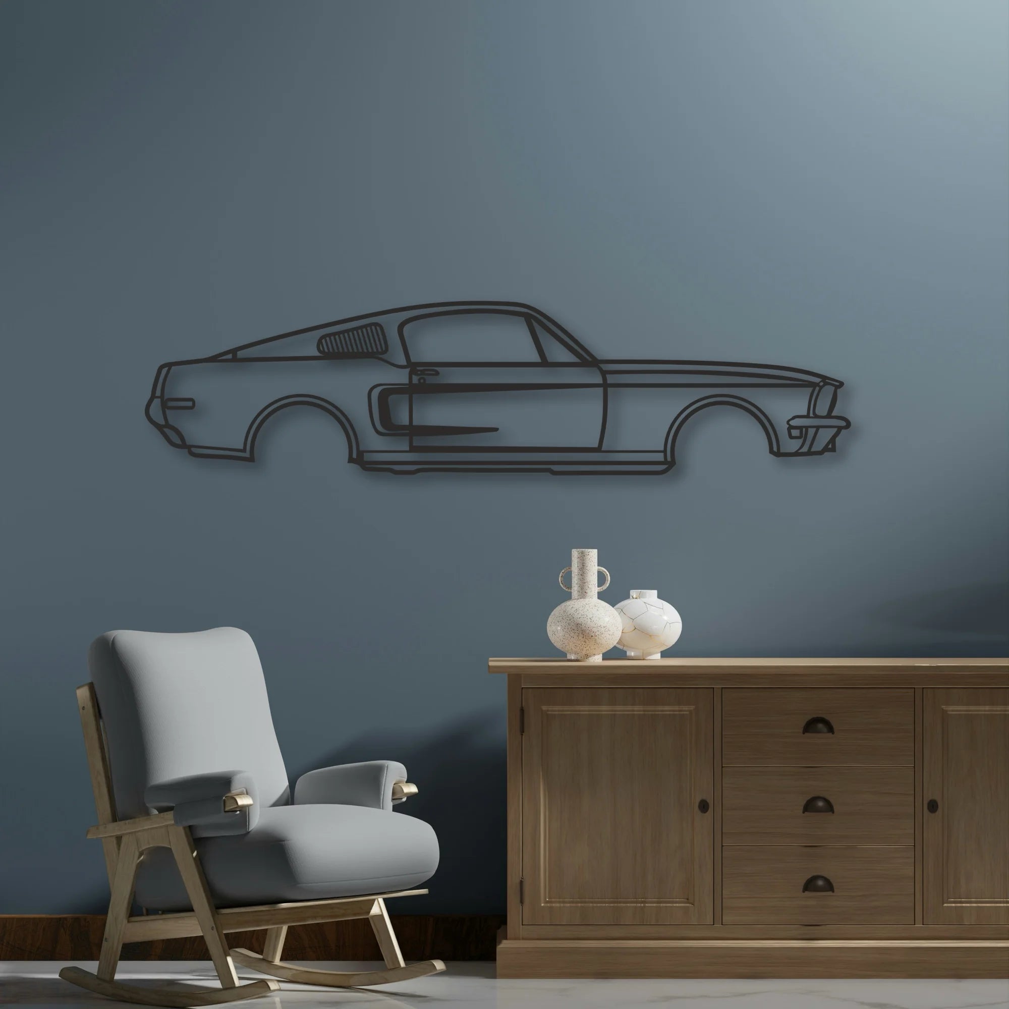MUSTANG GT390 Classic Silhouette Metal Wall Art - Automotive Garage Decor