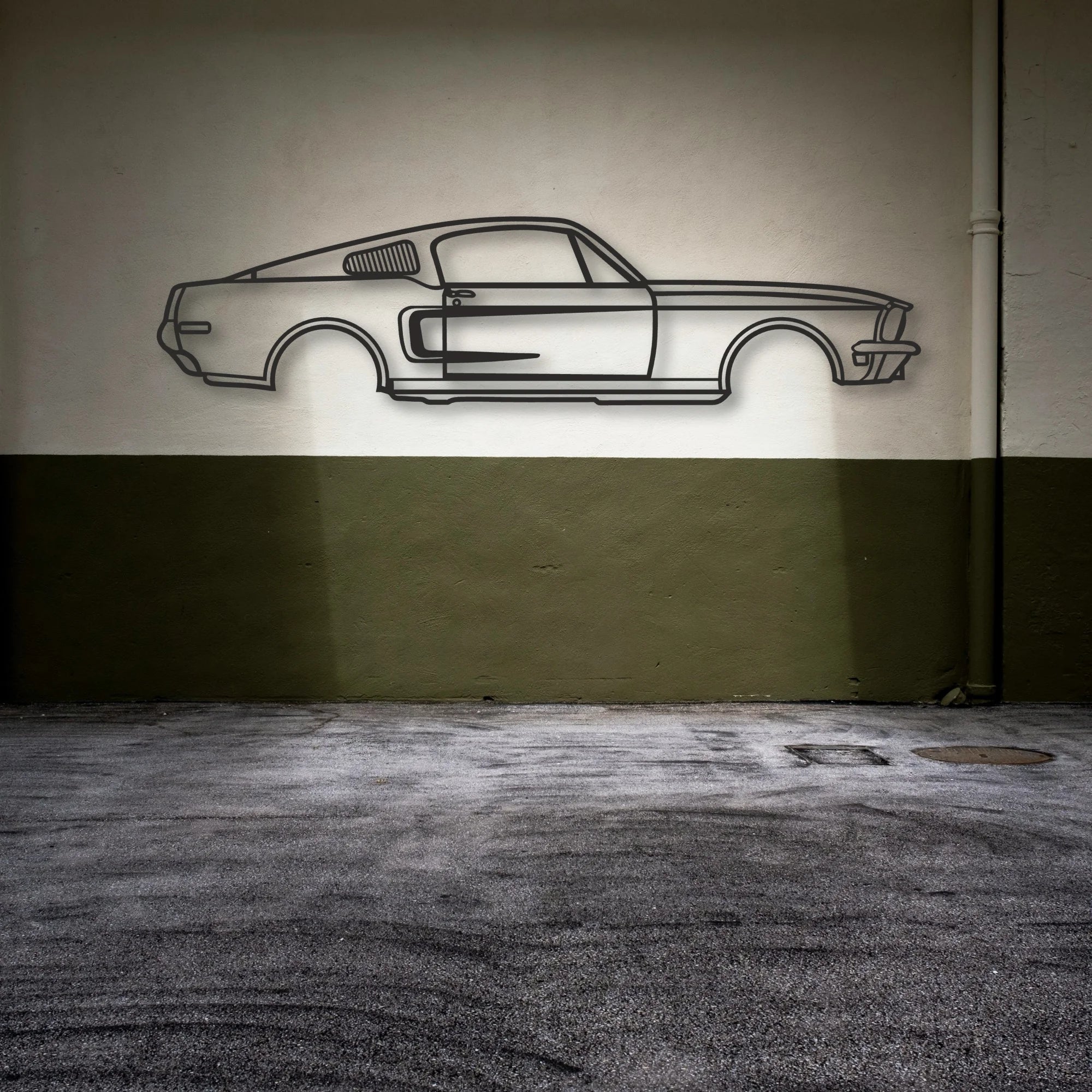 MUSTANG GT390 Classic Silhouette Metal Wall Art - Automotive Garage Decor