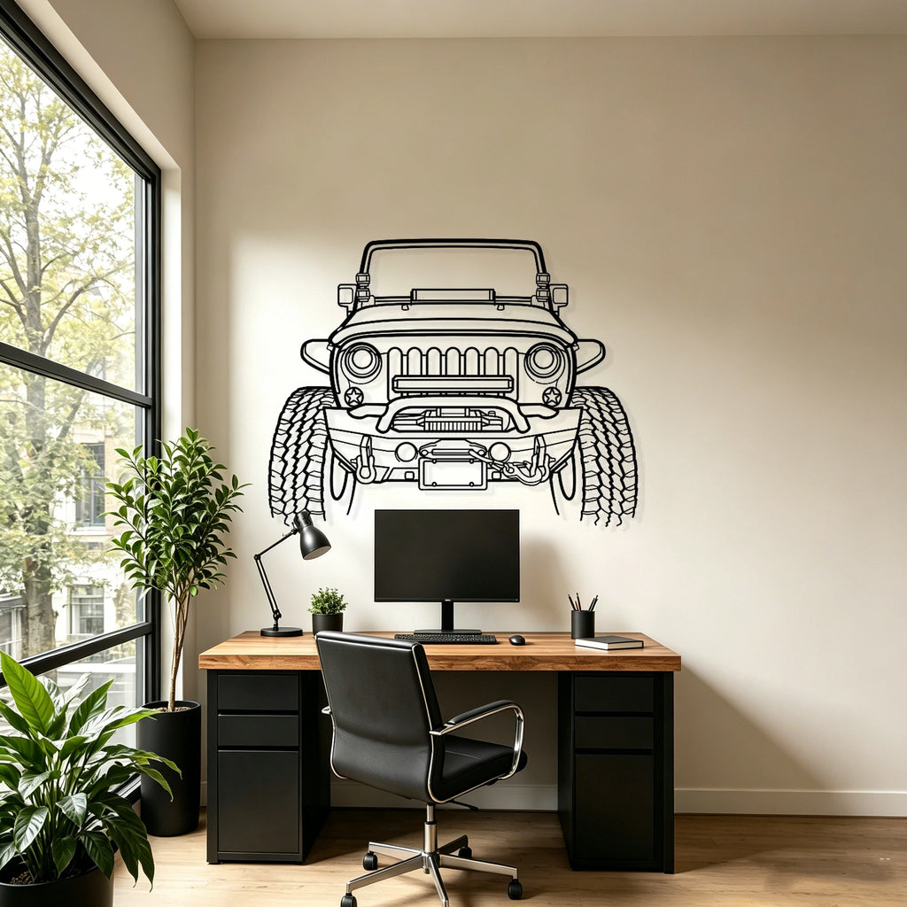 Wrangler Offroad Front View Metal Wall Art - Classic Car Garage Decor