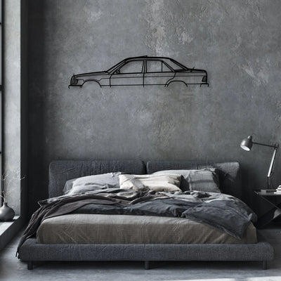 190E 1982 Classic Silhouette Metal Wall Art - Automotive Garage Decor