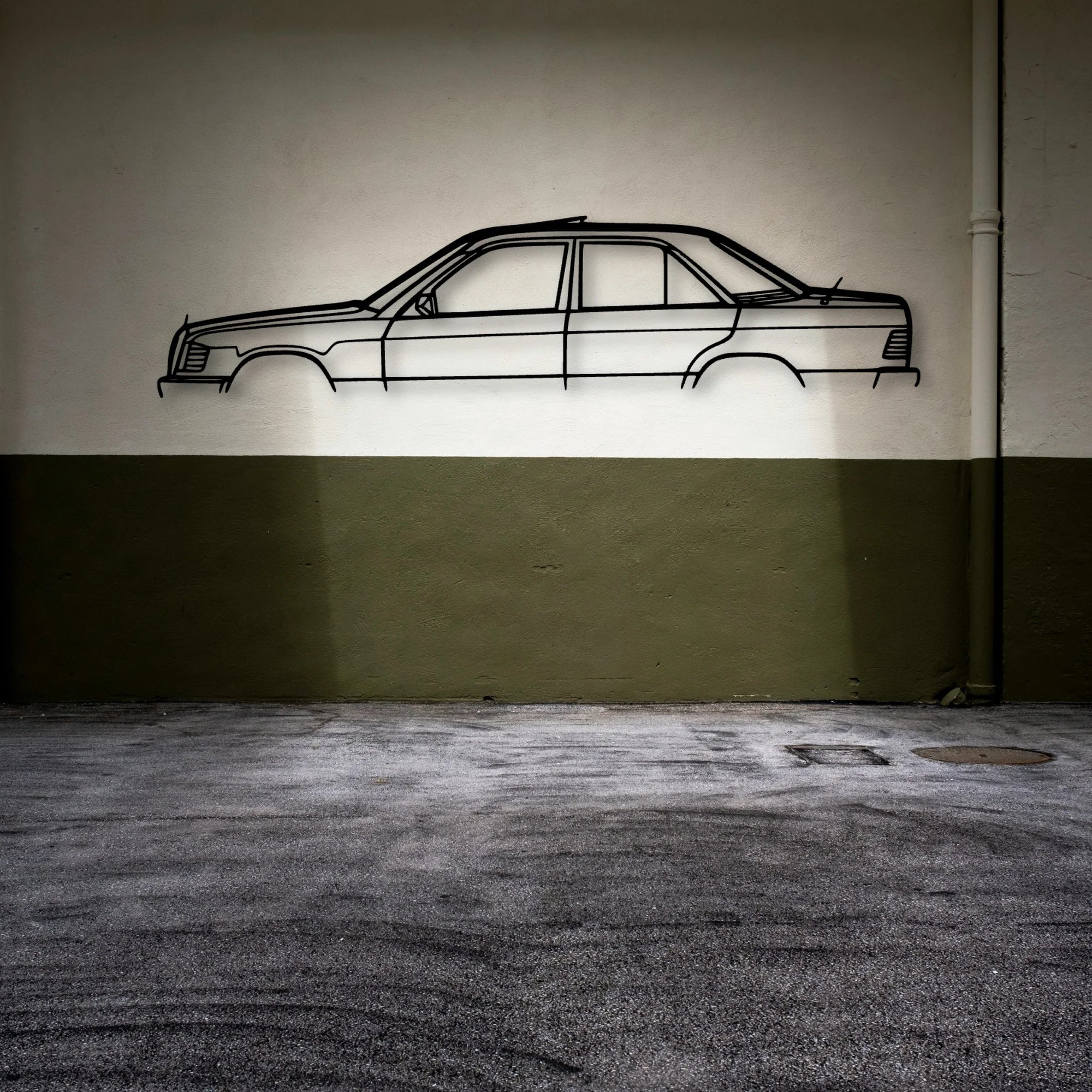 190E 1982 Classic Silhouette Metal Wall Art - Automotive Garage Decor